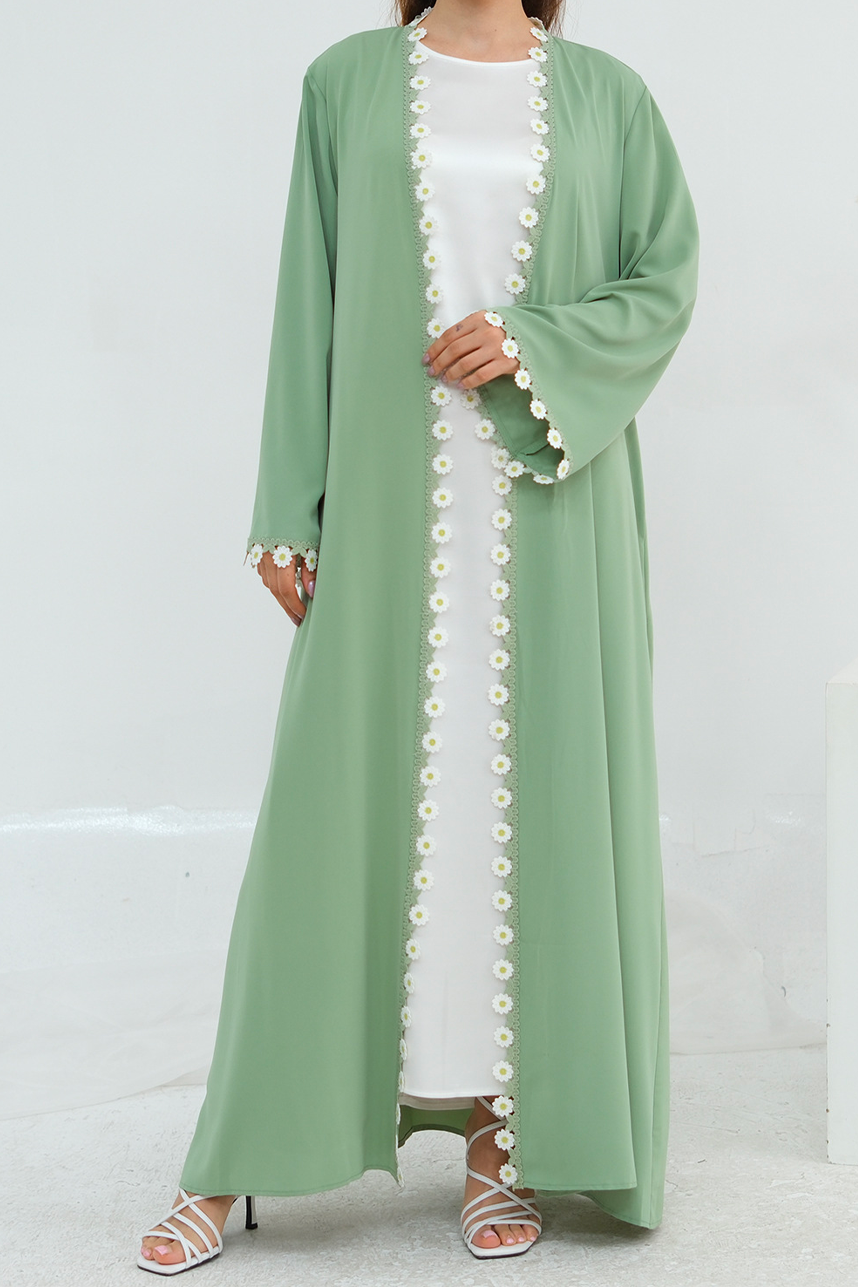 Mireya Open Abaya & Hijab Set 1048 – Mint Green