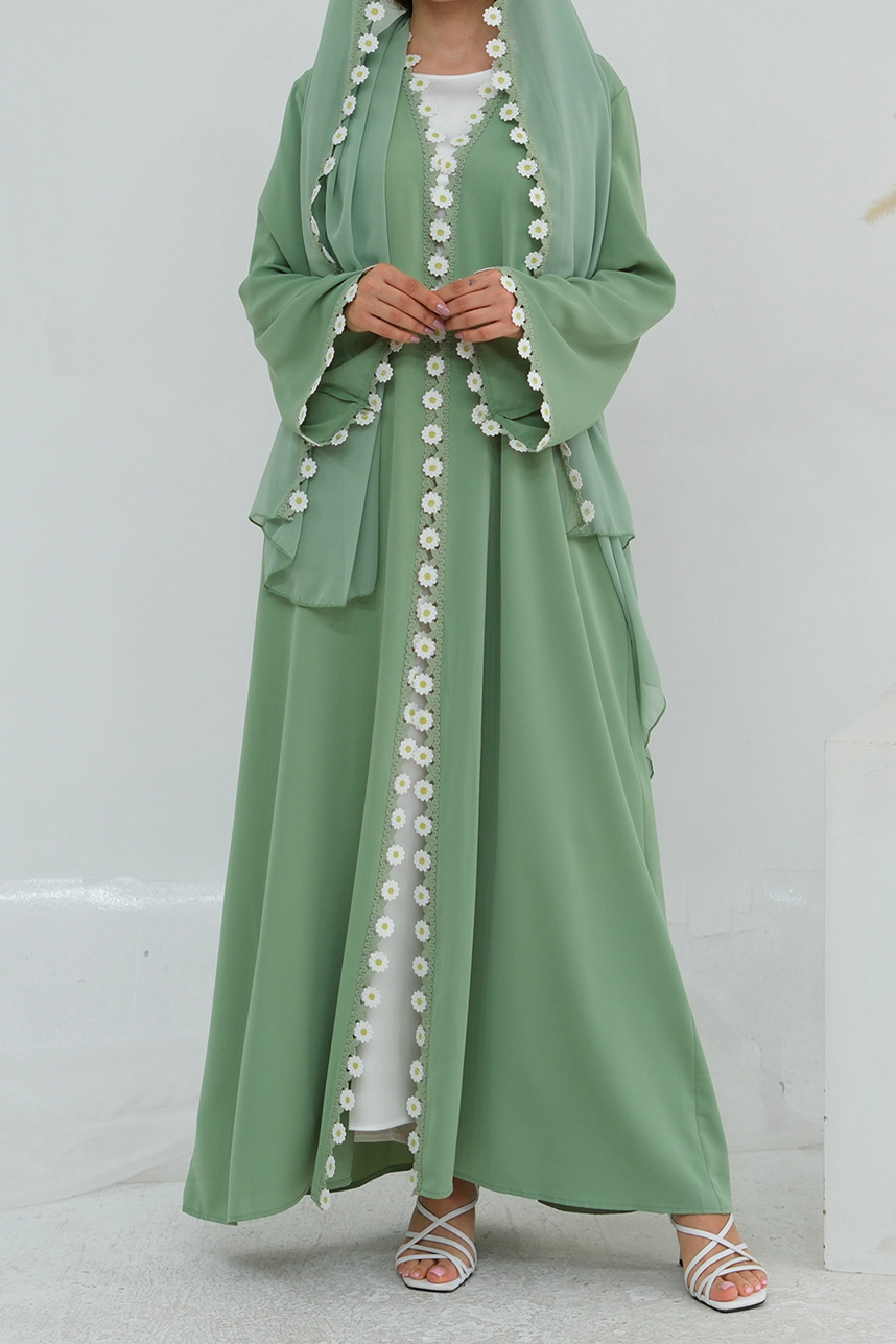 Mireya Open Abaya & Hijab Set 1048 – Mint Green