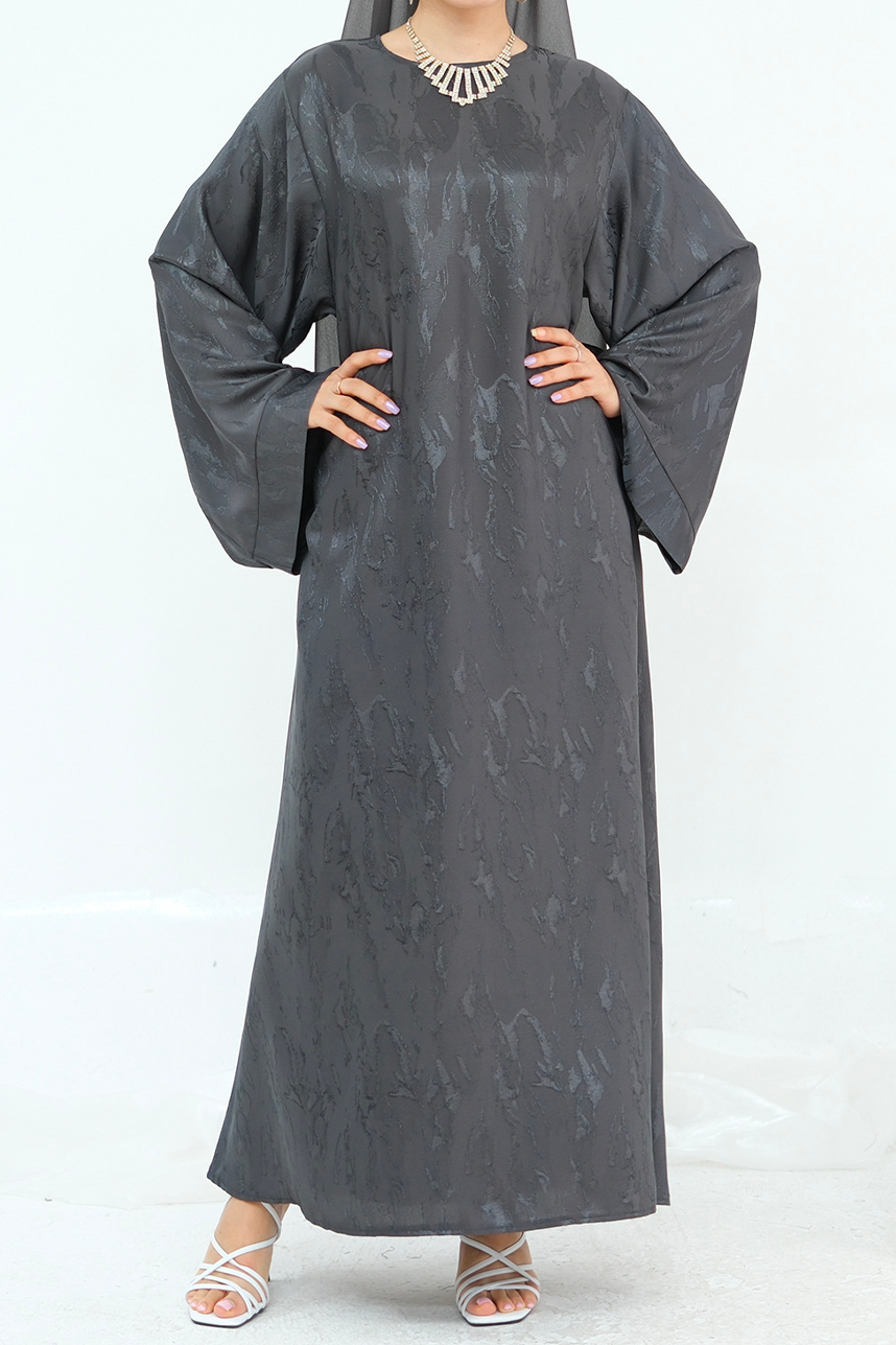 Opaline Textured-Jacquard Modest Abaya 001 – Slate Grey