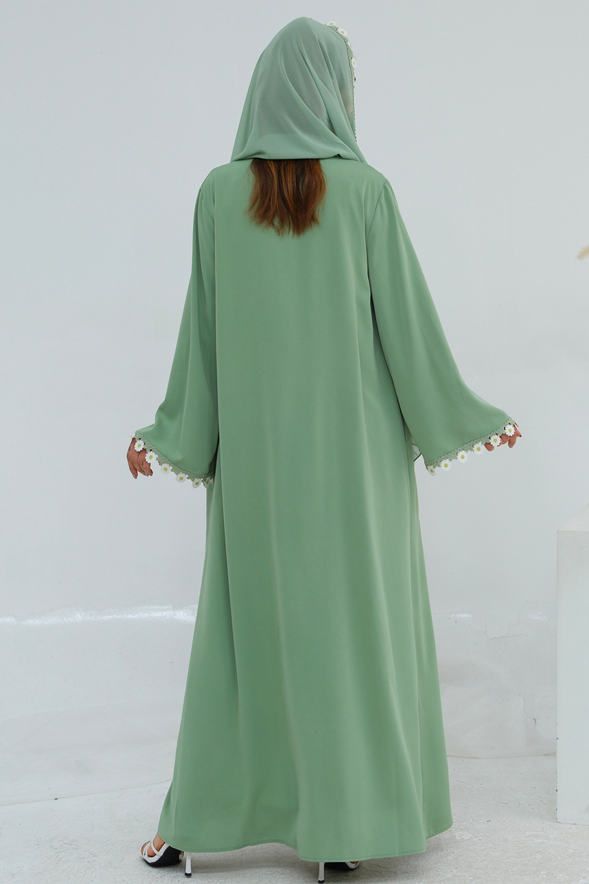Mireya Open Abaya & Hijab Set 1048 – Mint Green