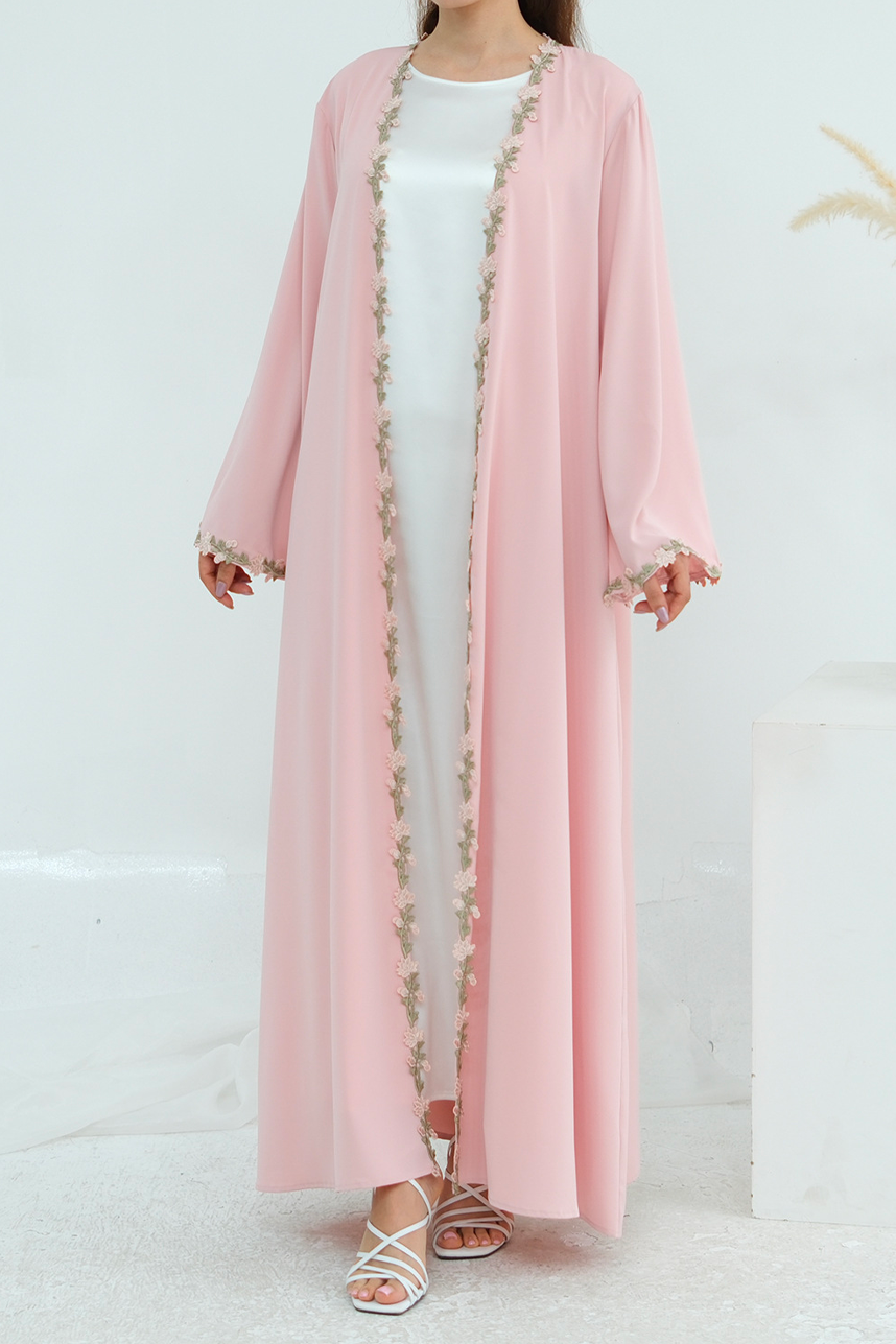 Meadowlace Open Abaya & Hijab Set 1047 – Blush Pink
