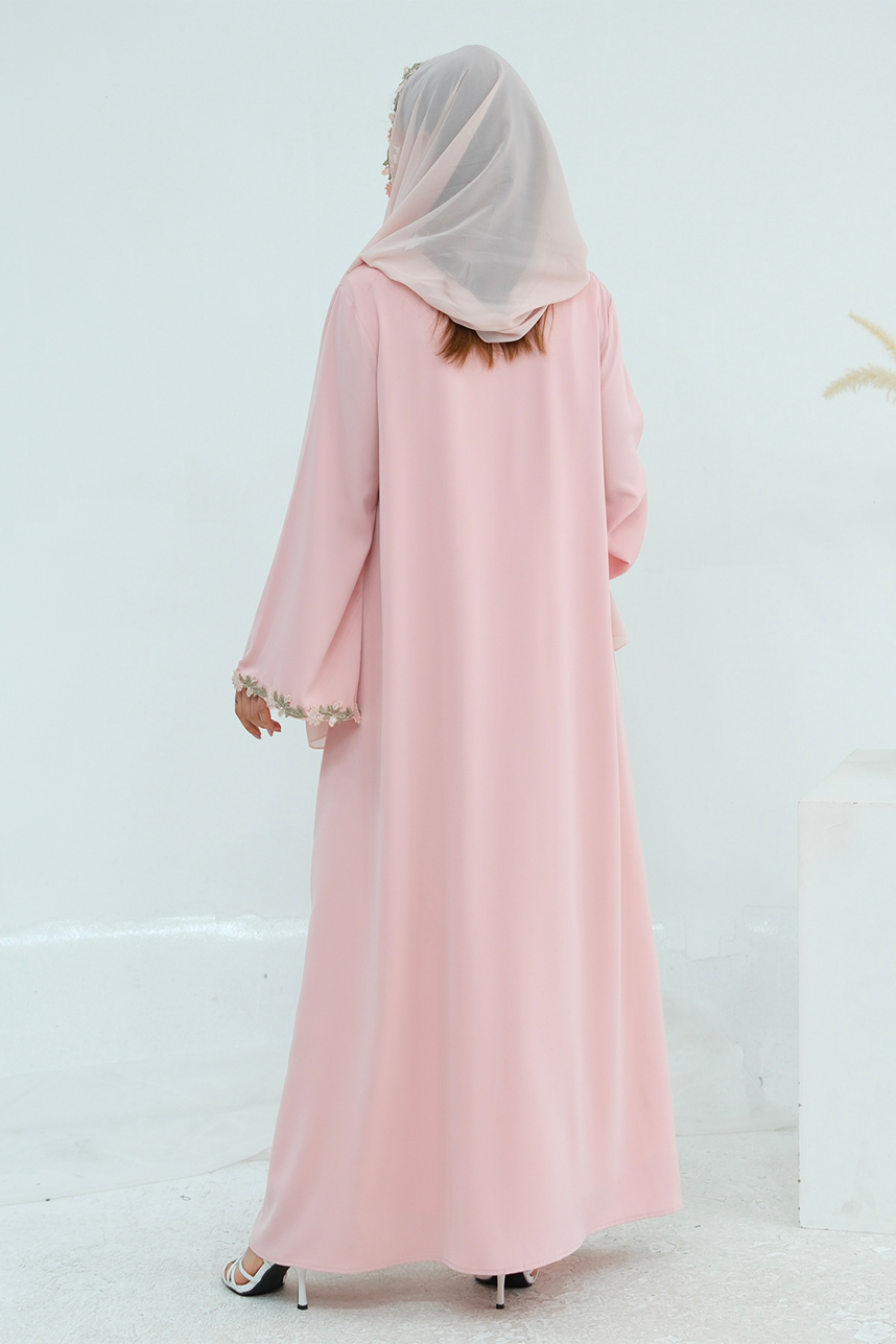 Meadowlace Open Abaya & Hijab Set 1047 – Blush Pink