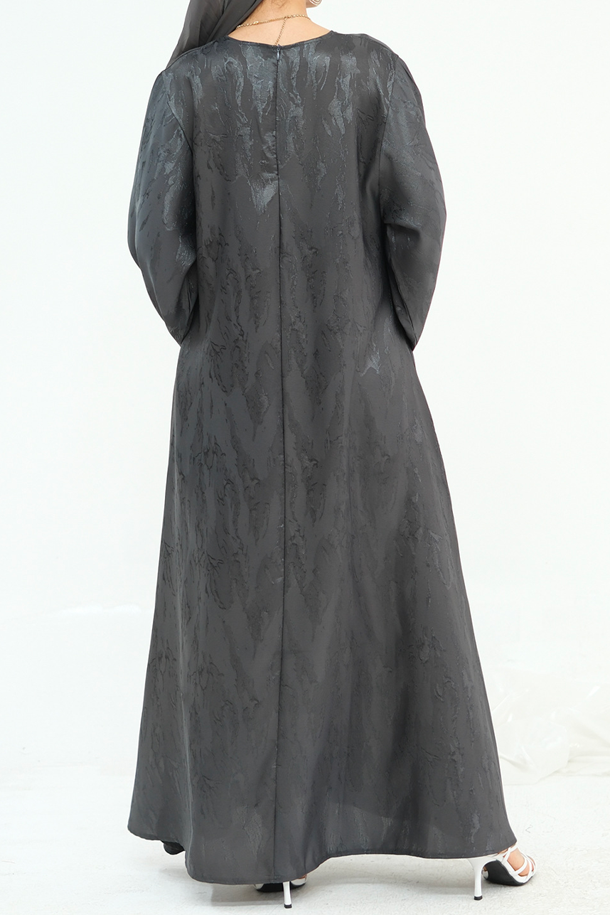 Opaline Textured-Jacquard Modest Abaya 001 – Slate Grey