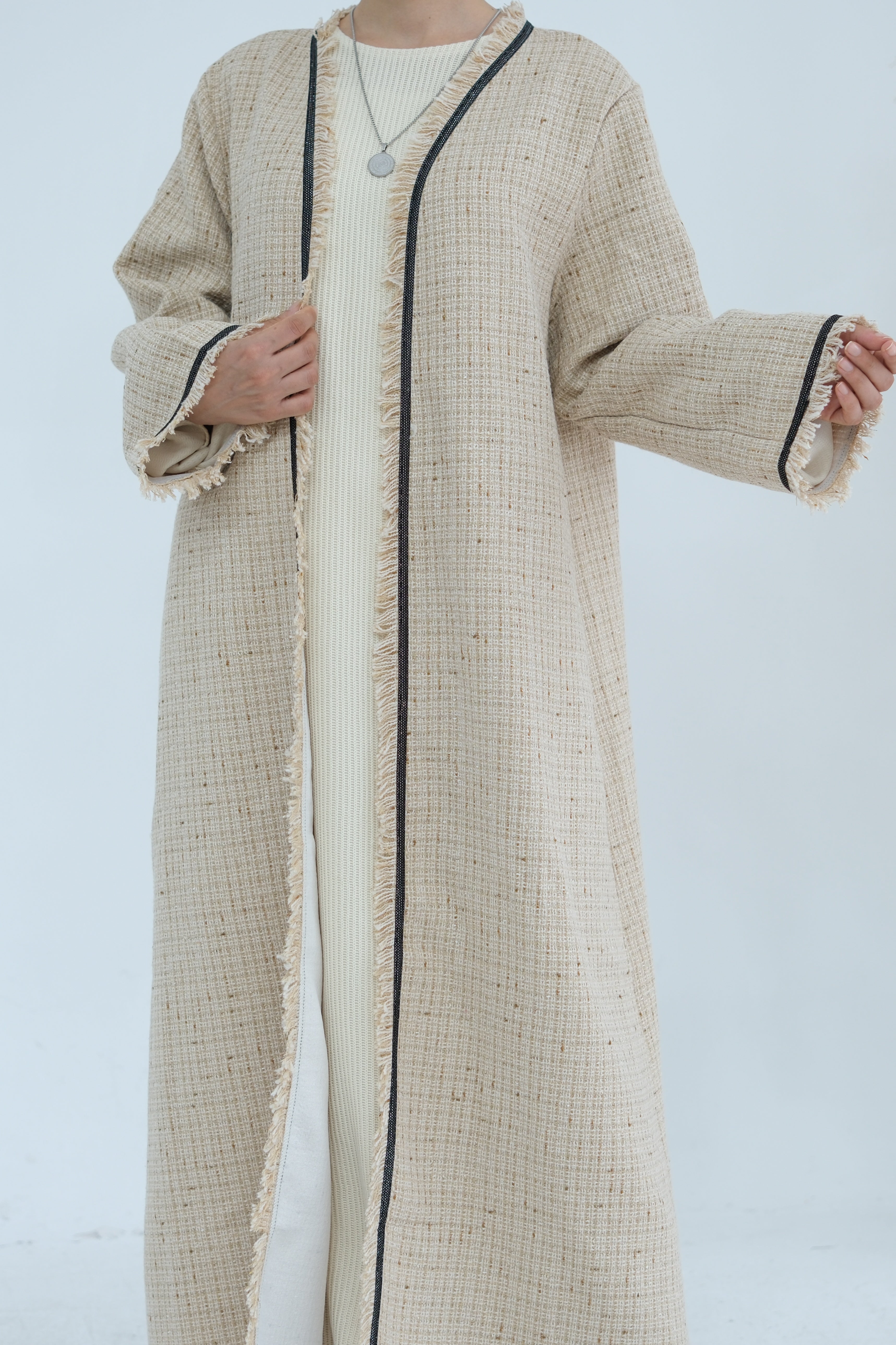 Lina Chic Boucle Open Abaya 908-Khaki