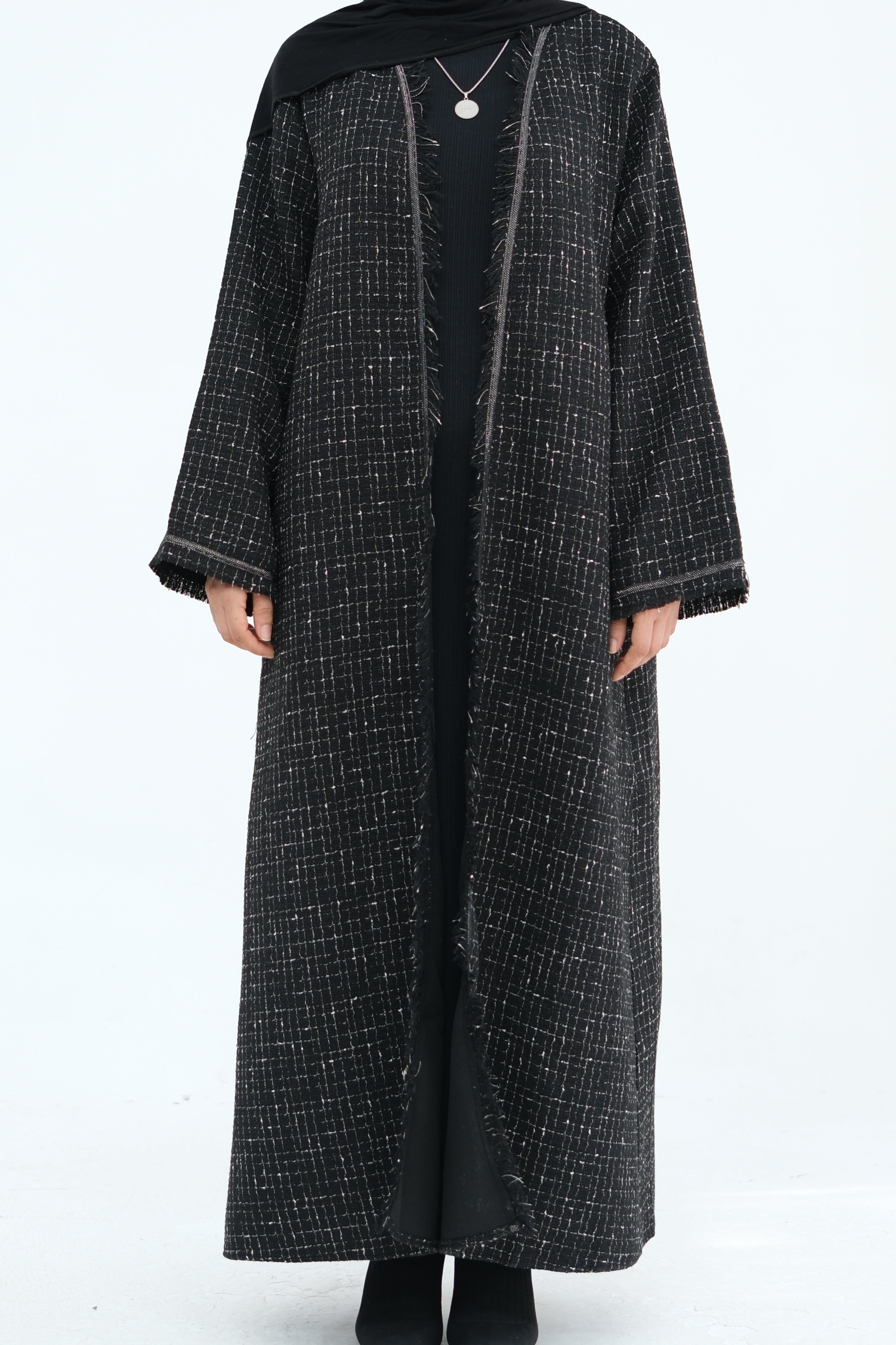 Lina Chic Boucle Open Abaya 908-Black