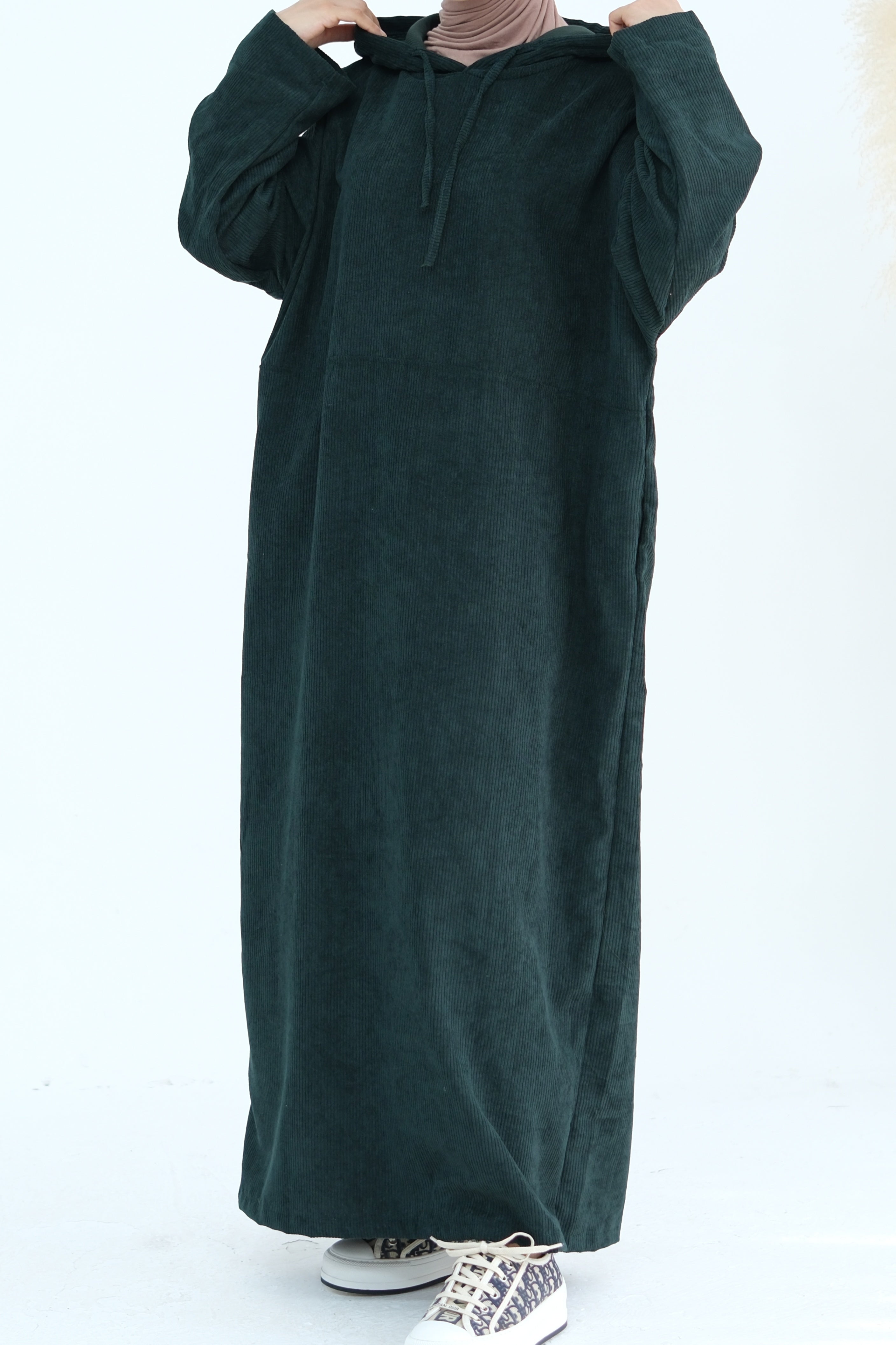 LAYLA Corduroy Hoodie Abaya 890-Army Green