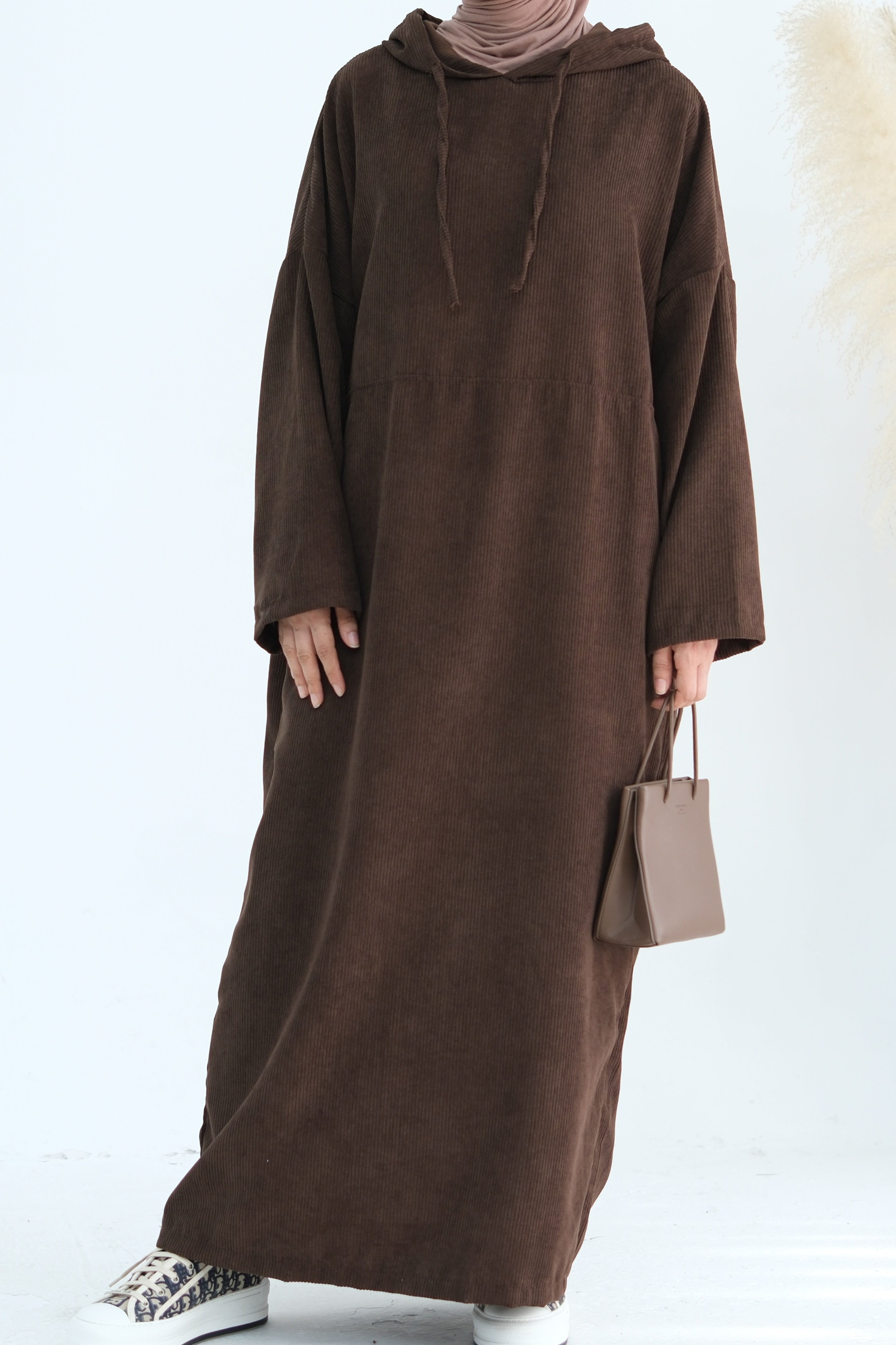 LAYLA Corduroy Hoodie Abaya 890-Coffee