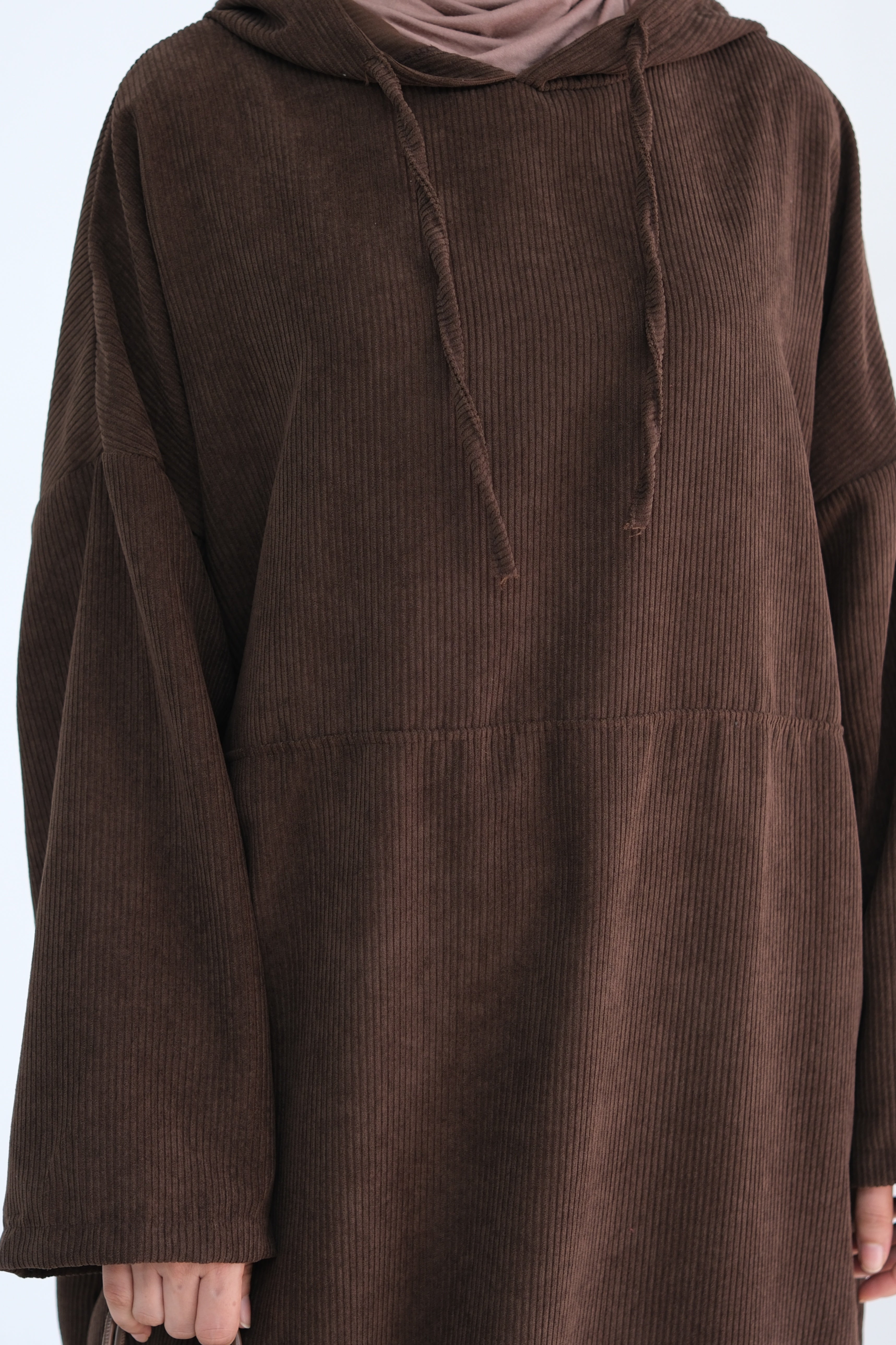 LAYLA Corduroy Hoodie Abaya 890-Coffee