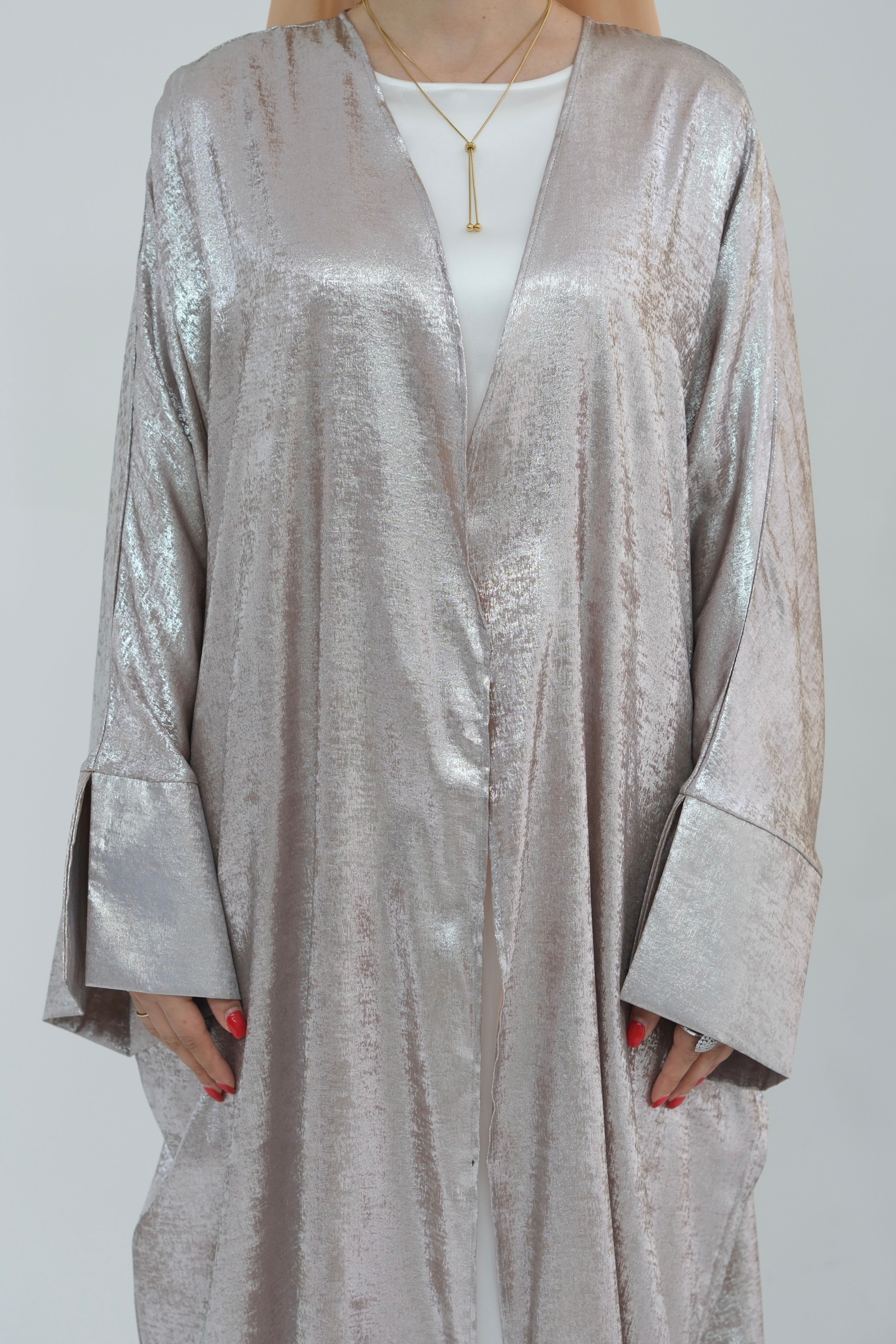 Bahraa Shiny Batwing Butterfly Open Abaya 795-Mauve