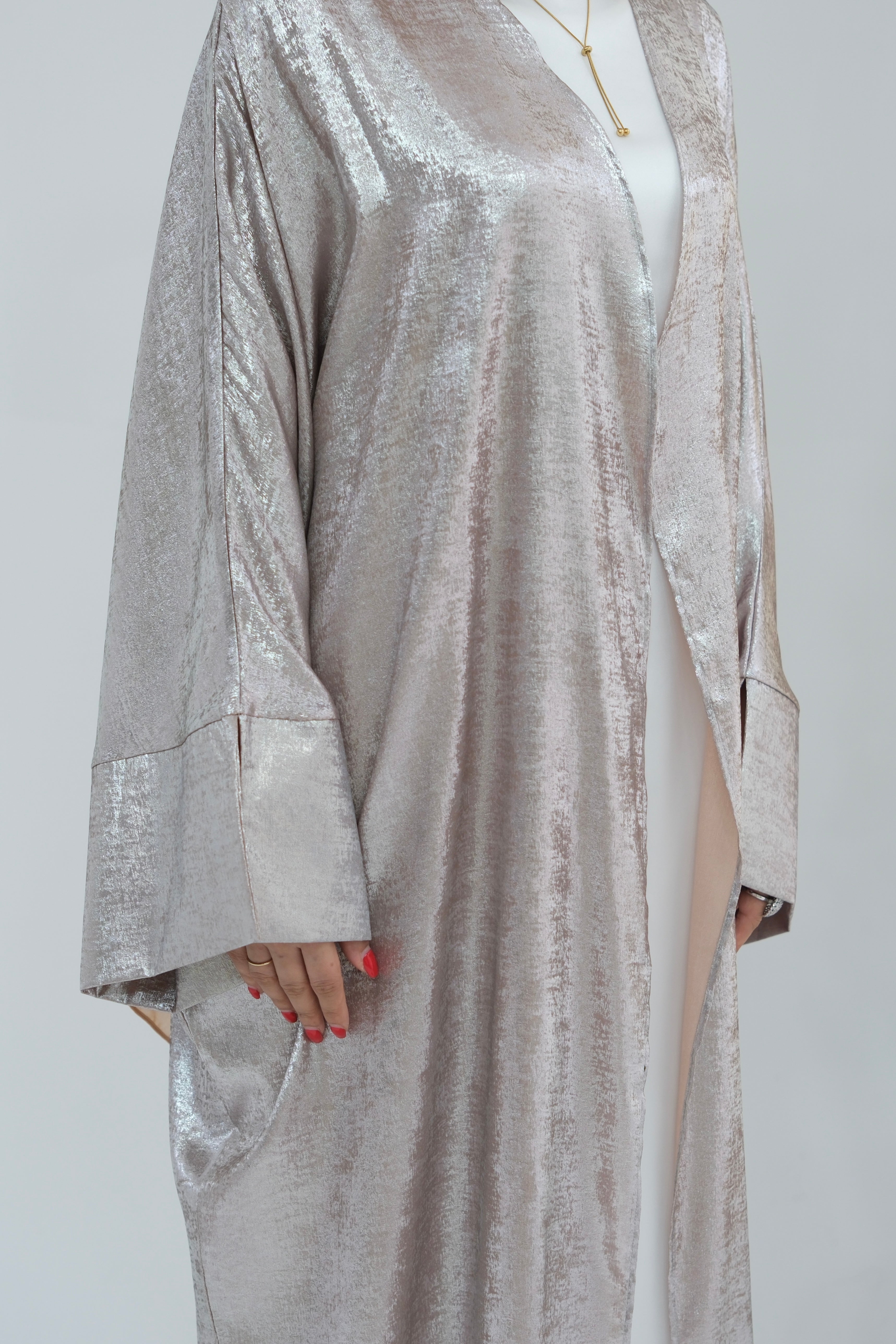 Bahraa Shiny Batwing Butterfly Open Abaya 795-Mauve