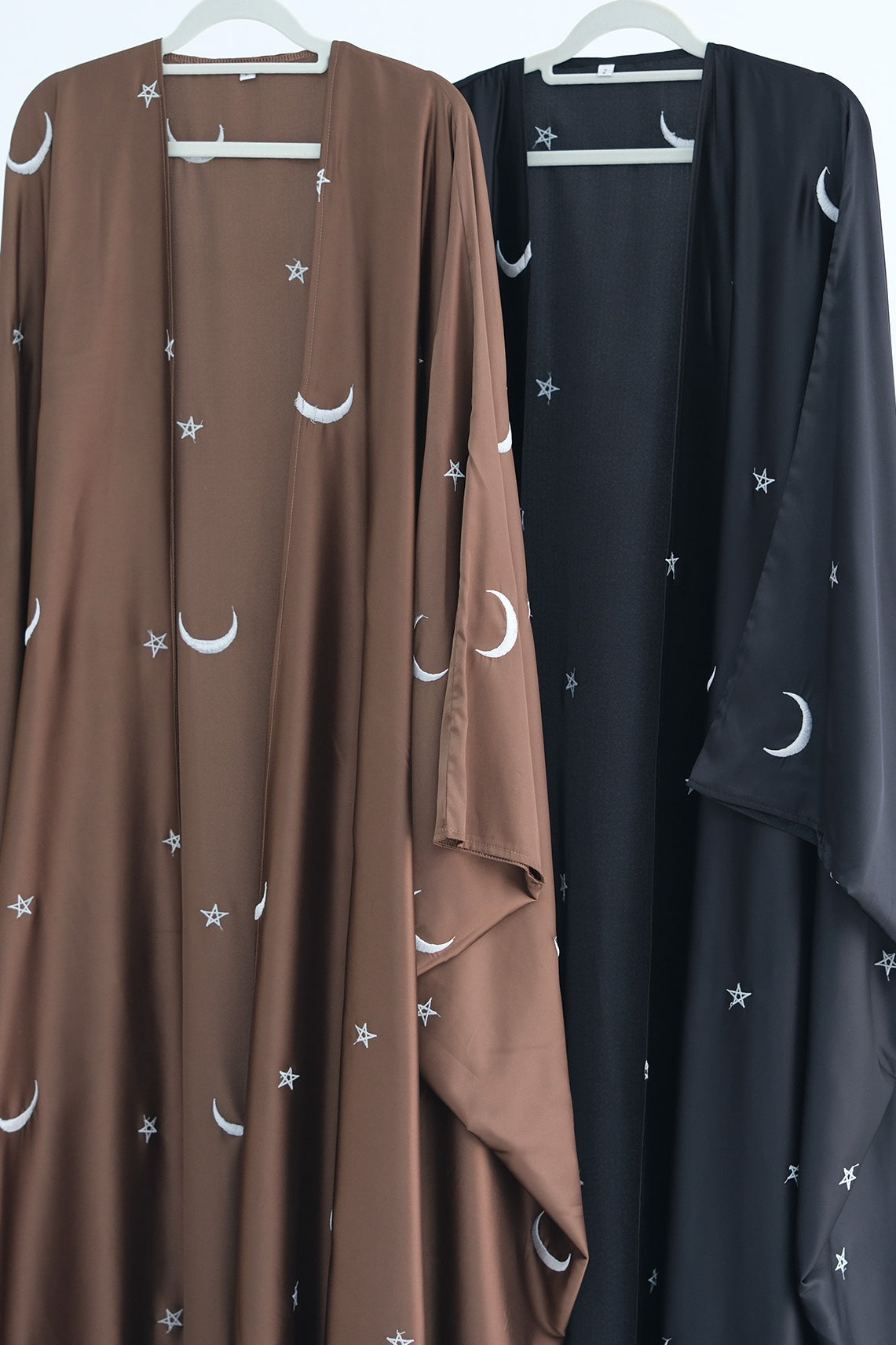 Lyra Moon Star Oversize Satin Open Abaya 727 - Brown - Meliza