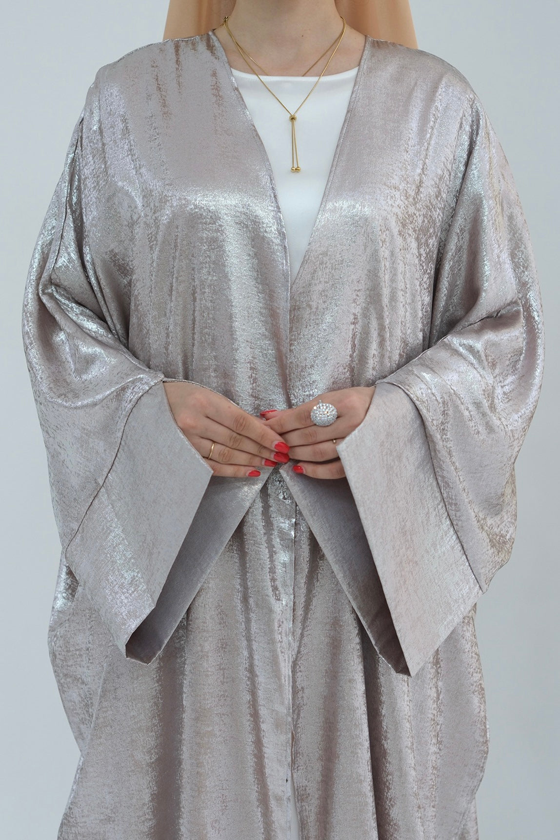 Bahraa Shiny Batwing Butterfly Open Abaya 795-Mauve