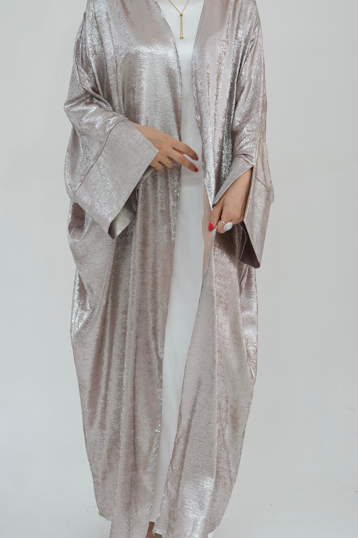 Bahraa Shiny Batwing Butterfly Open Abaya 795-Mauve