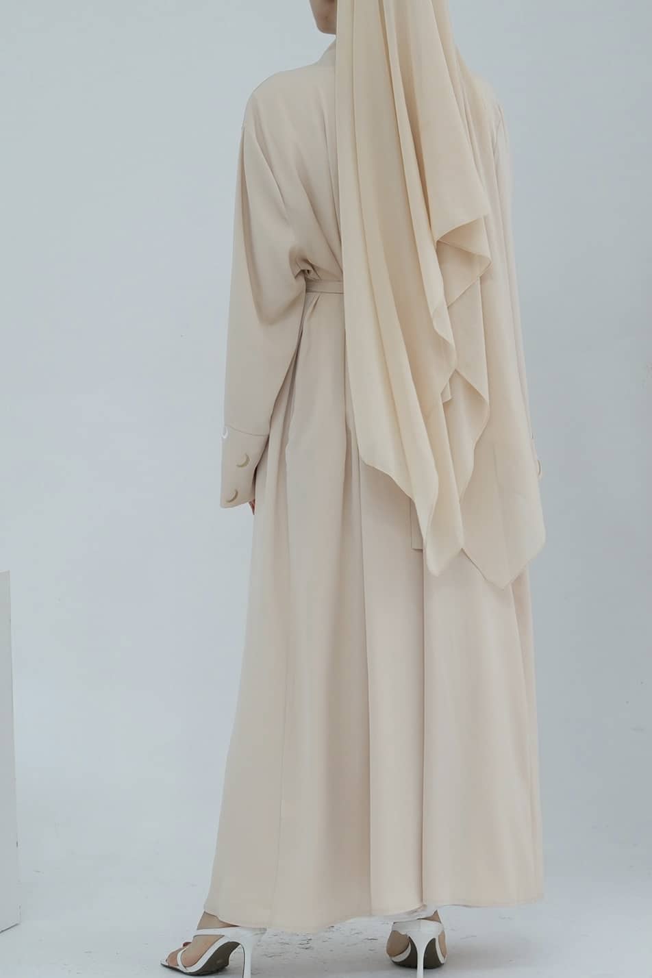 Najma Moon Embroidery modest open abaya with belt 785-Beige