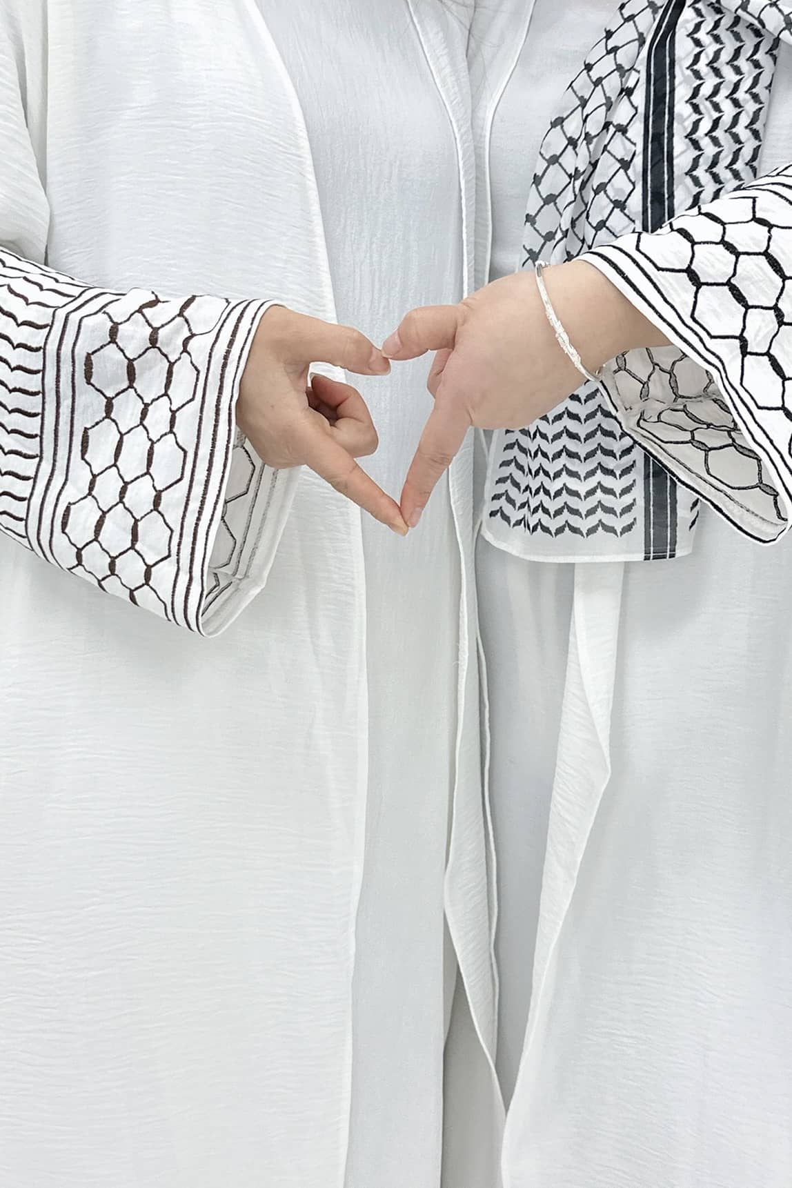 Danya Keffiyeh Inspired  Peace Dove Pattern Embroidery Modest Open Abaya 768 - Coffee