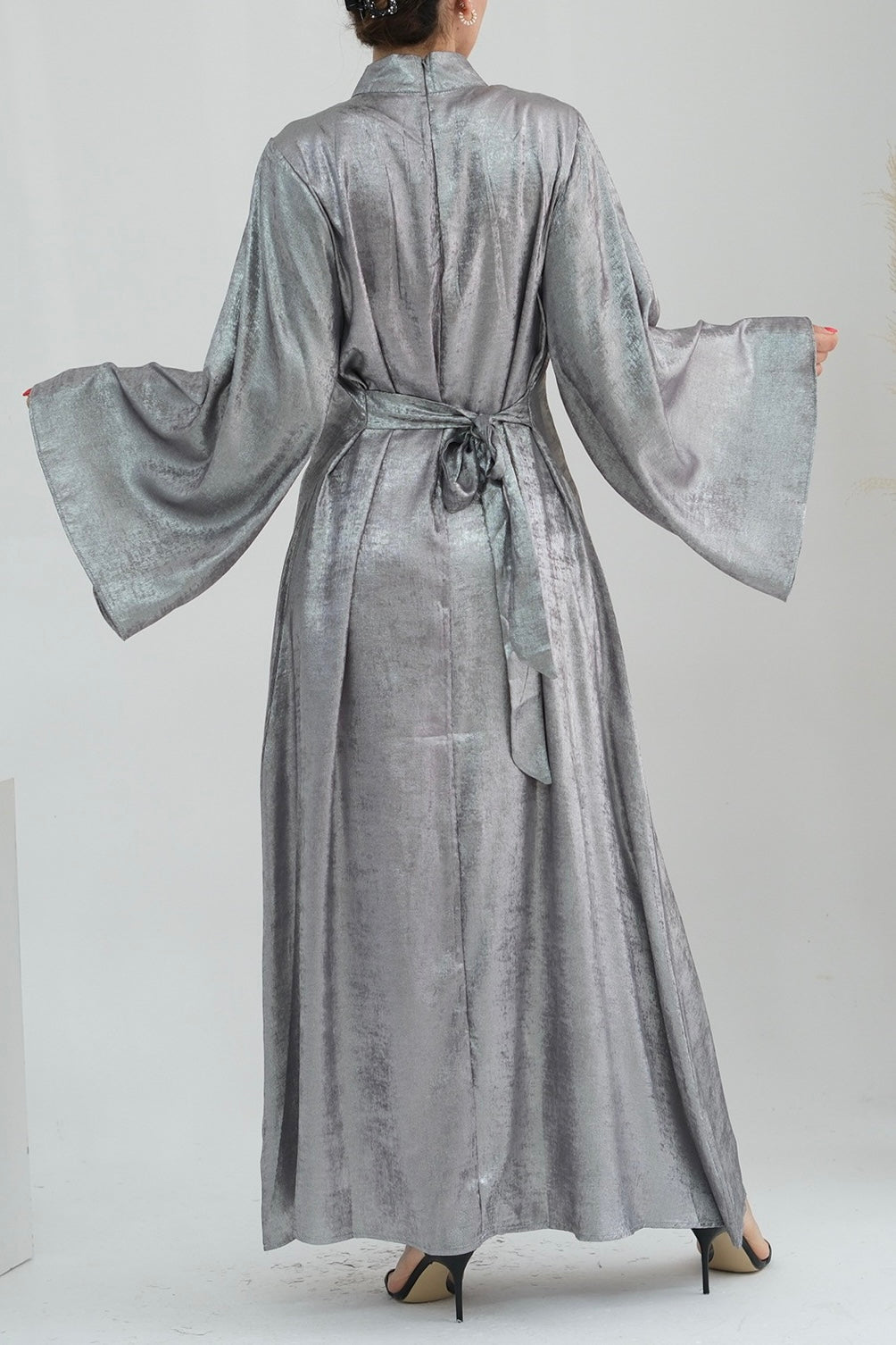 Rola Shiny High Collar Maxi Dress Abaya 777-Light gray