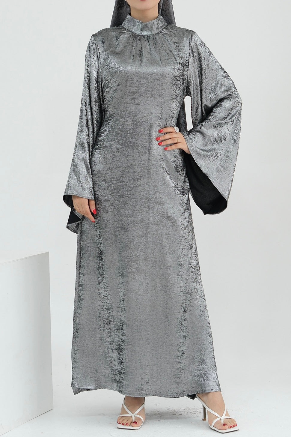 Rola Shiny High Collar Maxi Dress Abaya 777-Dark grey