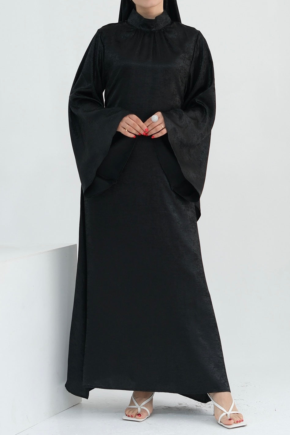 Rola Shiny High Collar Maxi Dress Abaya 777 - Black