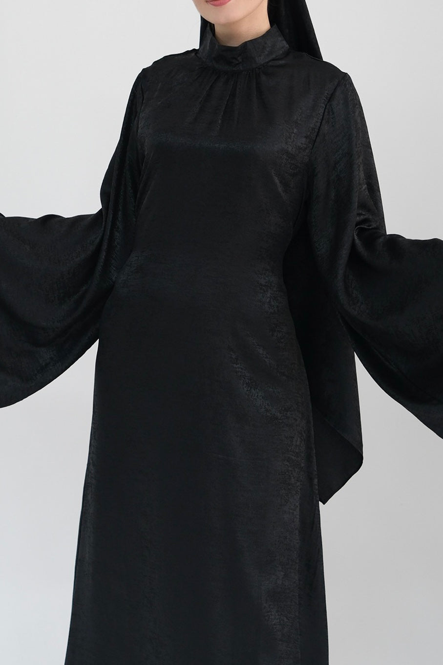 Rola Shiny High Collar Maxi Dress Abaya 777-Black