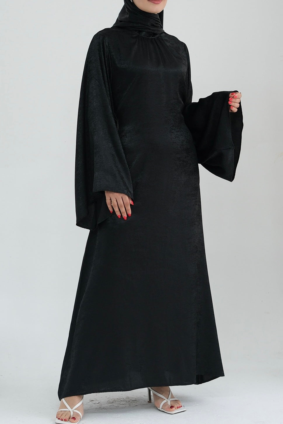 Rola Shiny High Collar Maxi Dress Abaya 777-Black