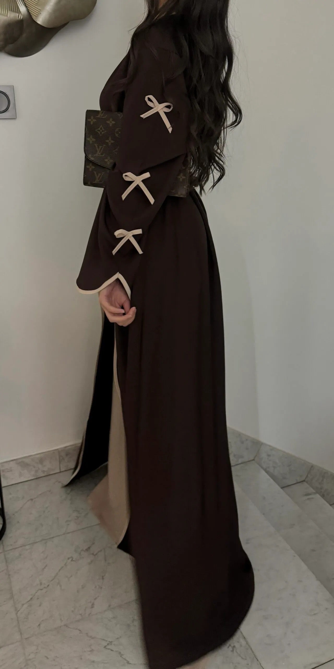 Yasira Nida Elegant Bow-Tie Open Abaya 962 - Coffee