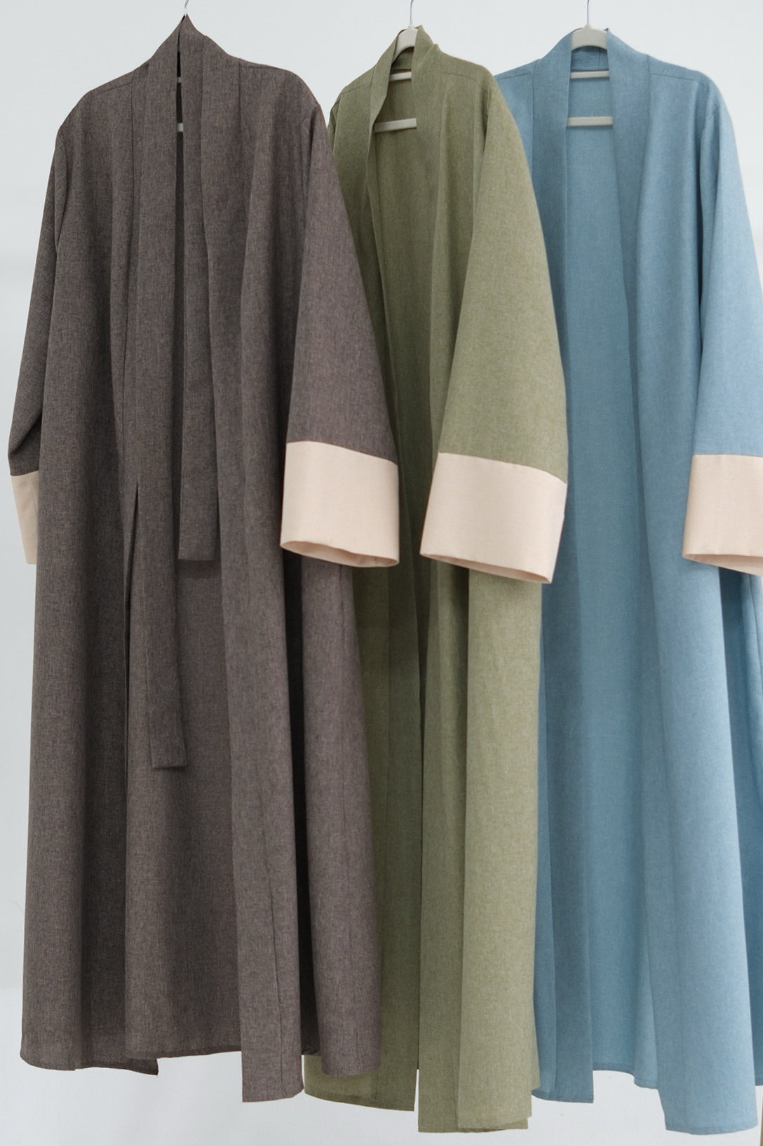 Hassan Cotton and Linen Open Abaya with Belt 744 - Coffee - Meliza