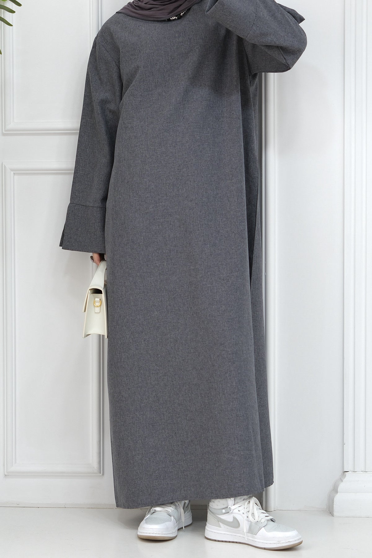 Hasan Polyester Oversize Casual Abaya 715 - Dark Grey - Meliza