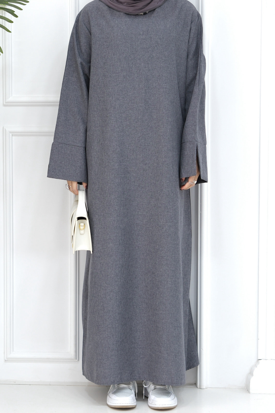 Hasan Polyester Oversize Casual Abaya 715 - Dark Grey - Meliza