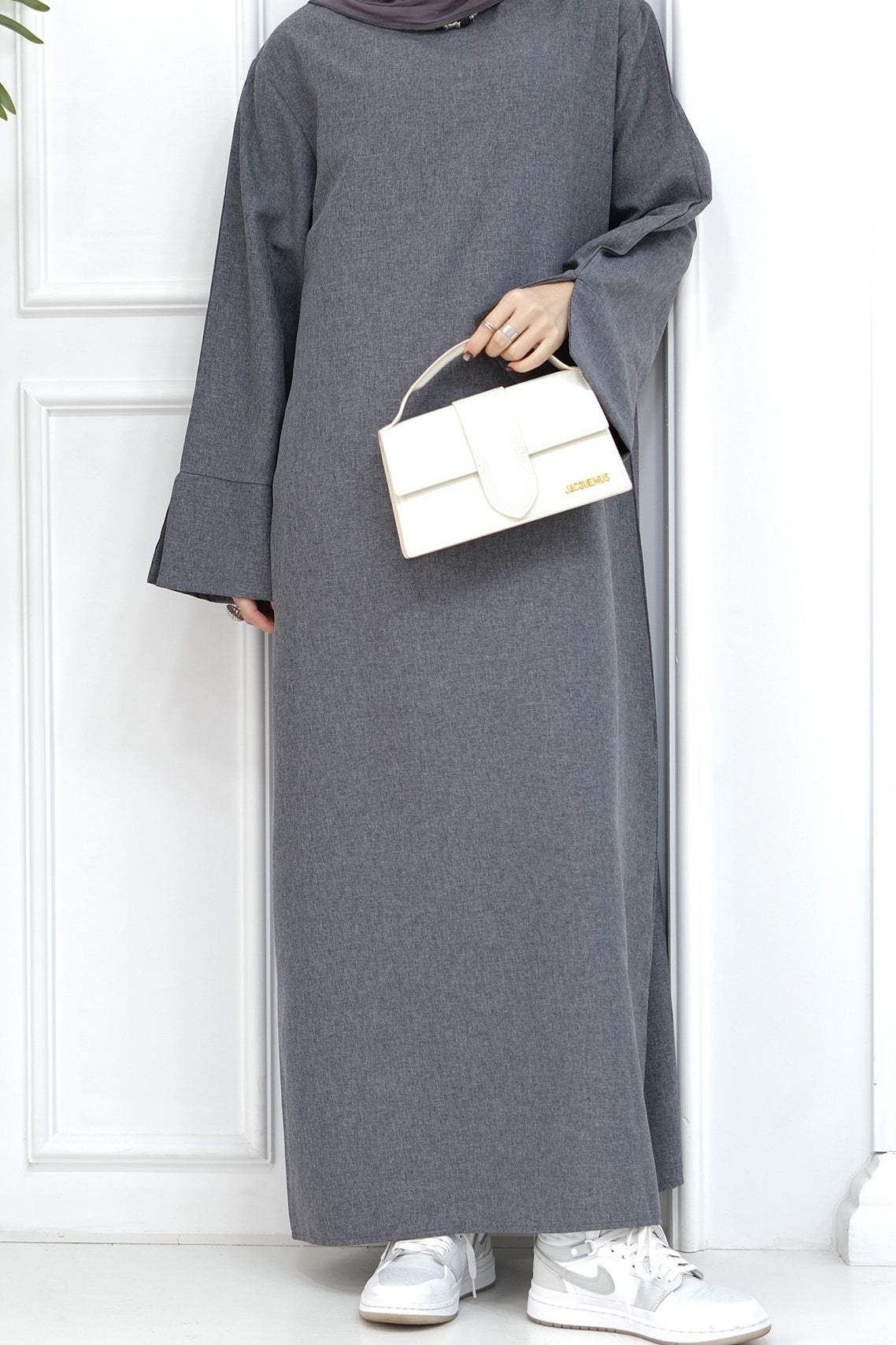 Hasan Polyester Oversize Casual Abaya 715 - Dark Grey - Meliza