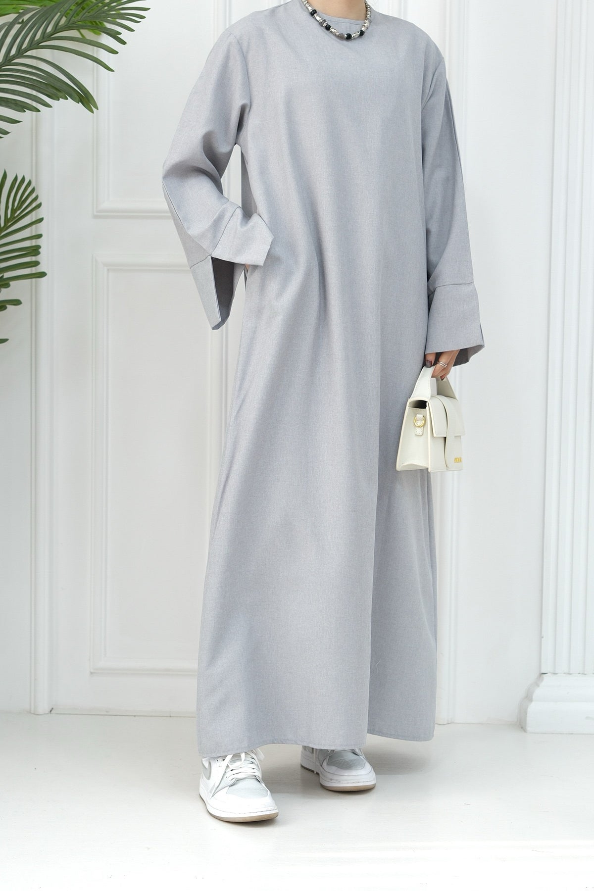 Hasan Polyester Oversize Casual Abaya 715 - Light Gray - Meliza