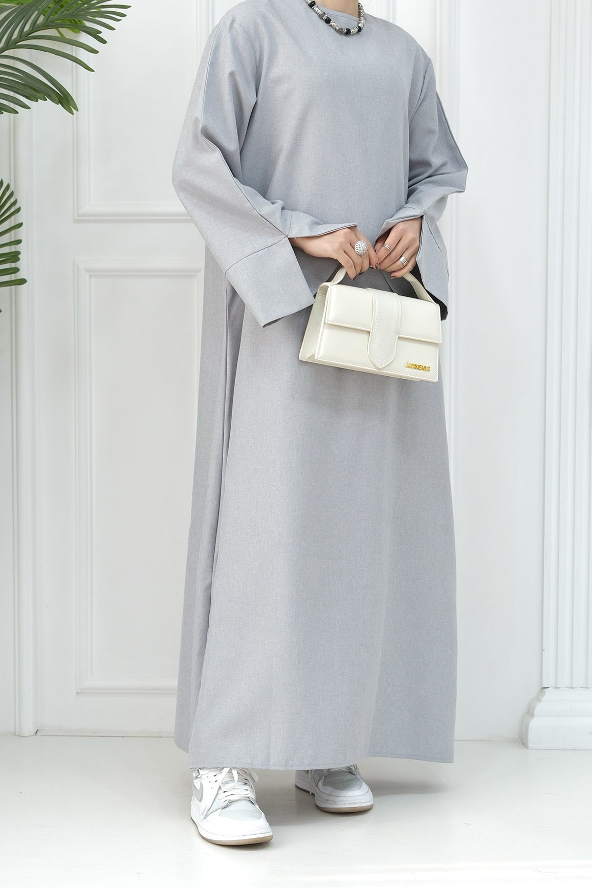 Hasan Polyester Oversize Casual Abaya 715 - Light Gray - Meliza