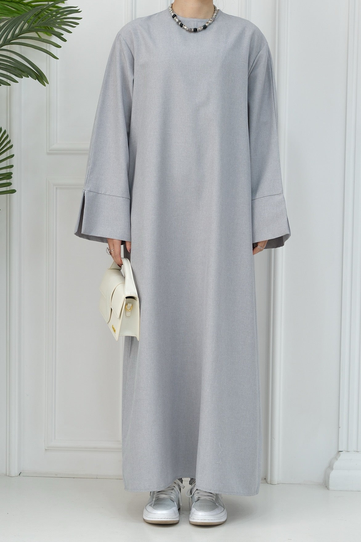 Hasan Polyester Oversize Casual Abaya 715 - Light Gray - Meliza