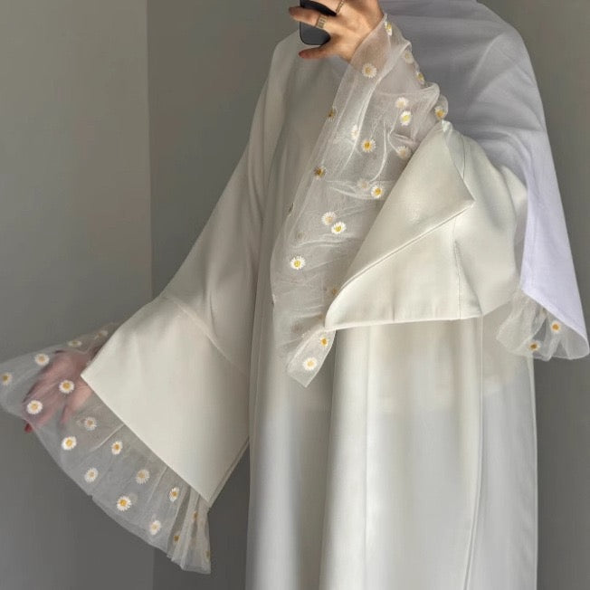 Suhaila Lace-Trim Nida Abaya 1017 - White