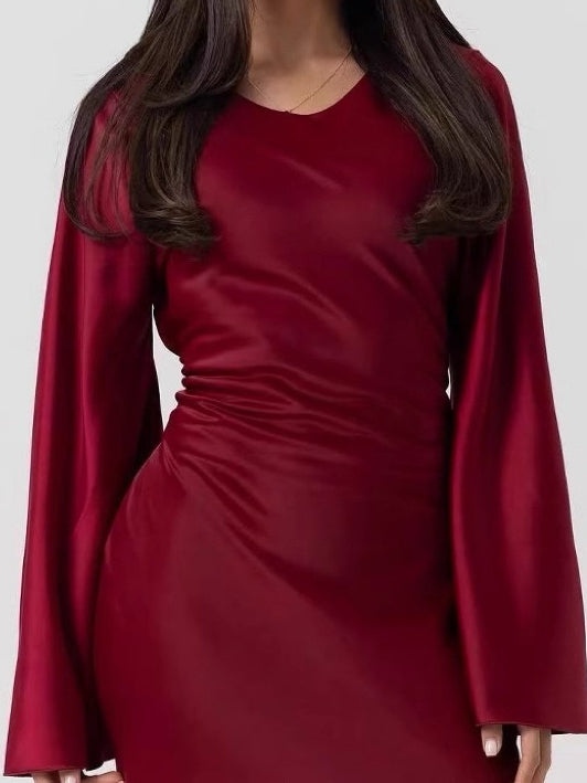 Elaf Tie-Back Satin Maxi Dress Abaya 967 - Wine