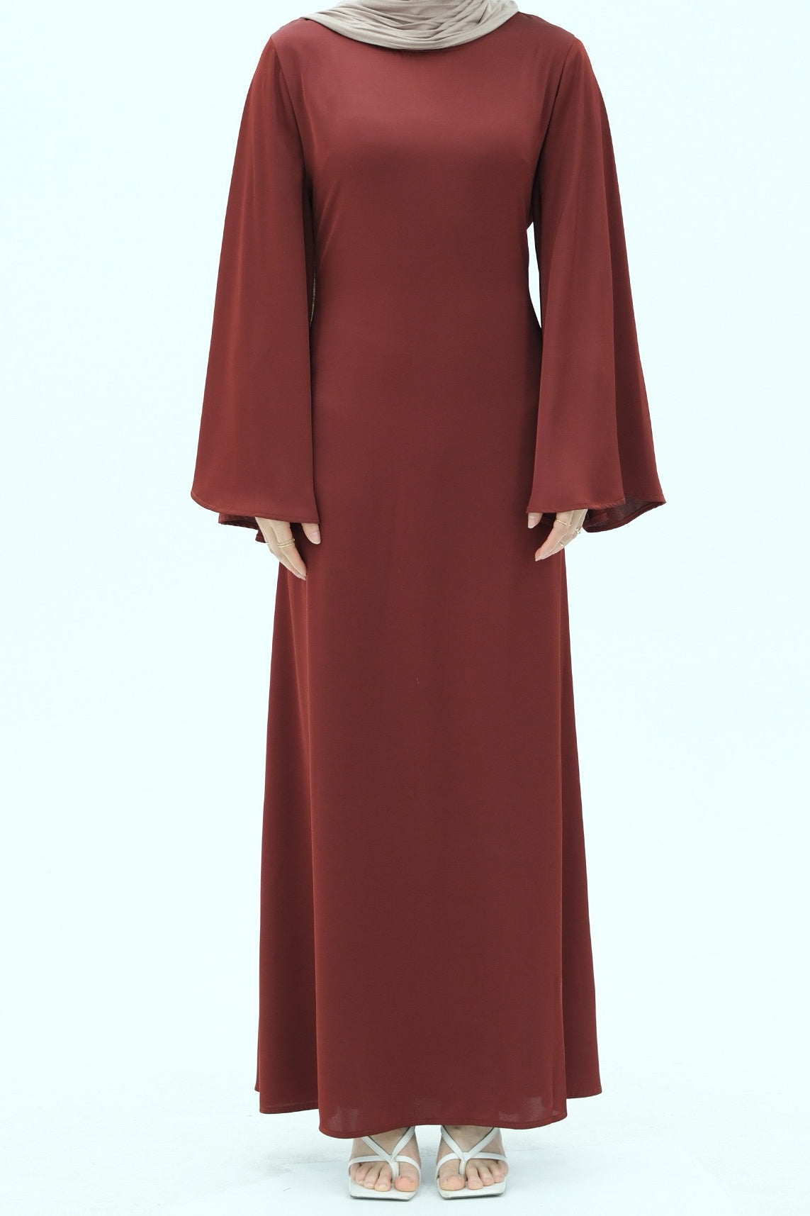 Elaf Tie-Back Satin Maxi Dress Abaya 967 - Wine