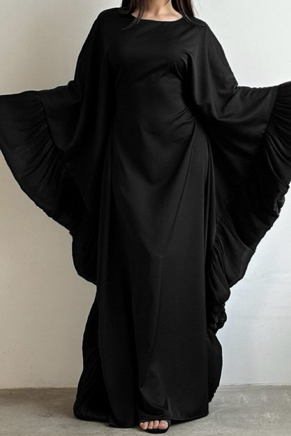Salma Satin Modest Kaftan Dress with Ruffle Cuff 951 - Black