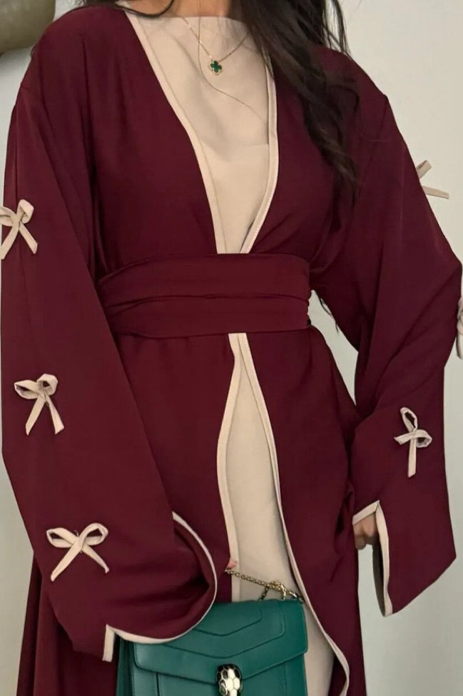 Yasira Nida Elegant Bow-Tie Open Abaya 962 - Wine