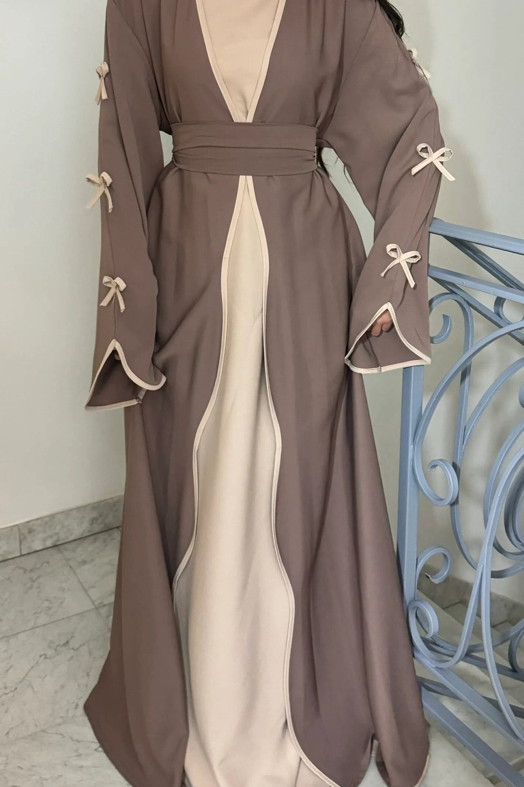Yasira Nida Elegant Bow-Tie Open Abaya 962 - Taro