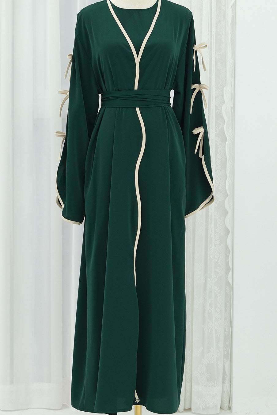 Yasira Nida Elegant Bow-Tie Open Abaya 962 - Dark Green