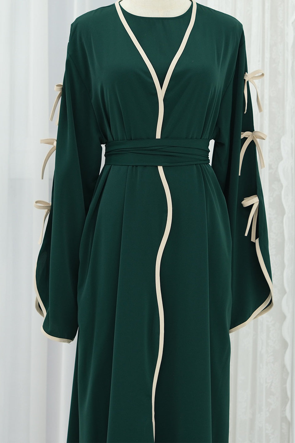 Yasira Nida Elegant Bow-Tie Open Abaya 962 - Dark Green