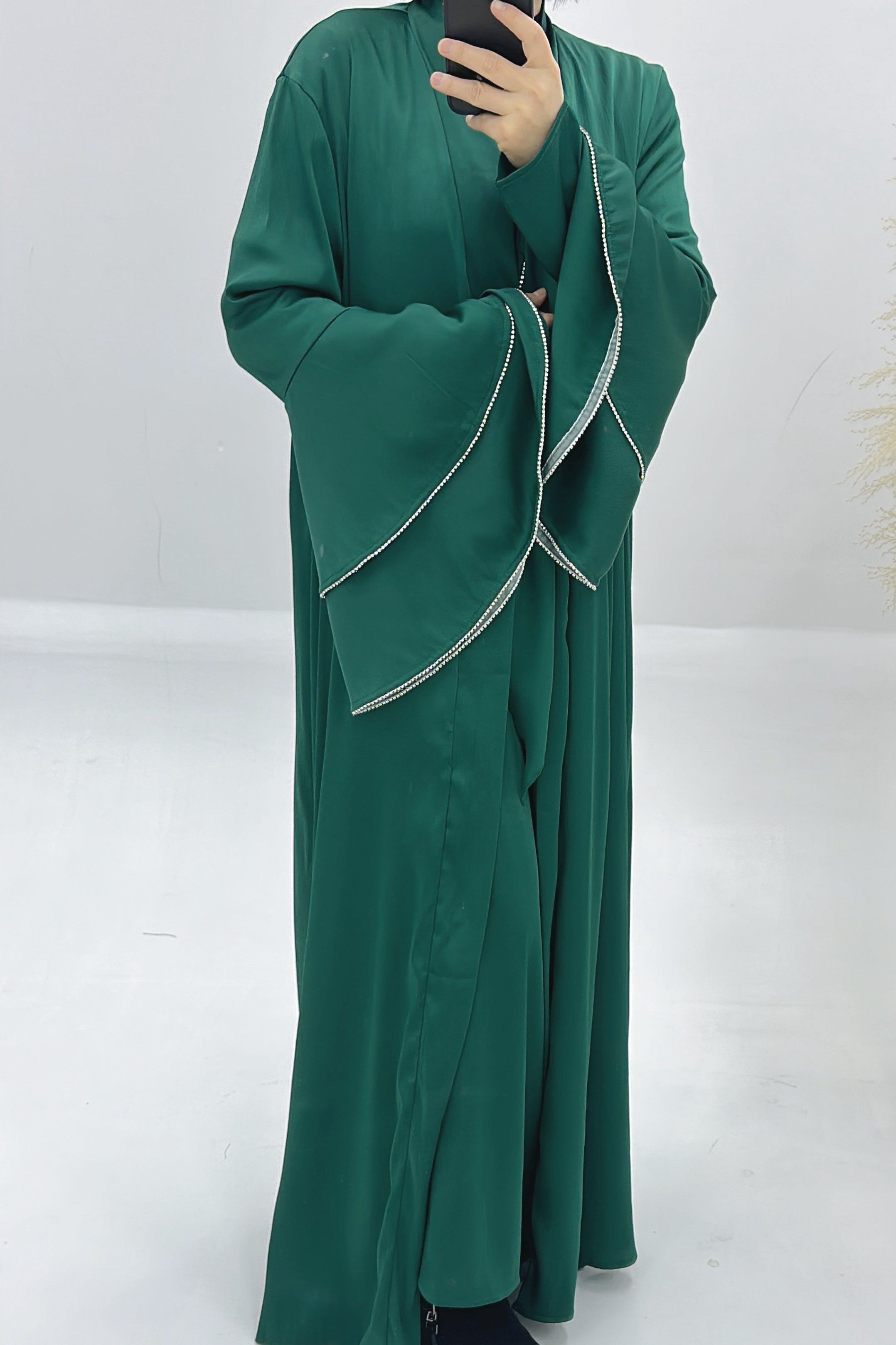 Rama Polyester Flare Sleeve Abaya Set 760 - Dark Green