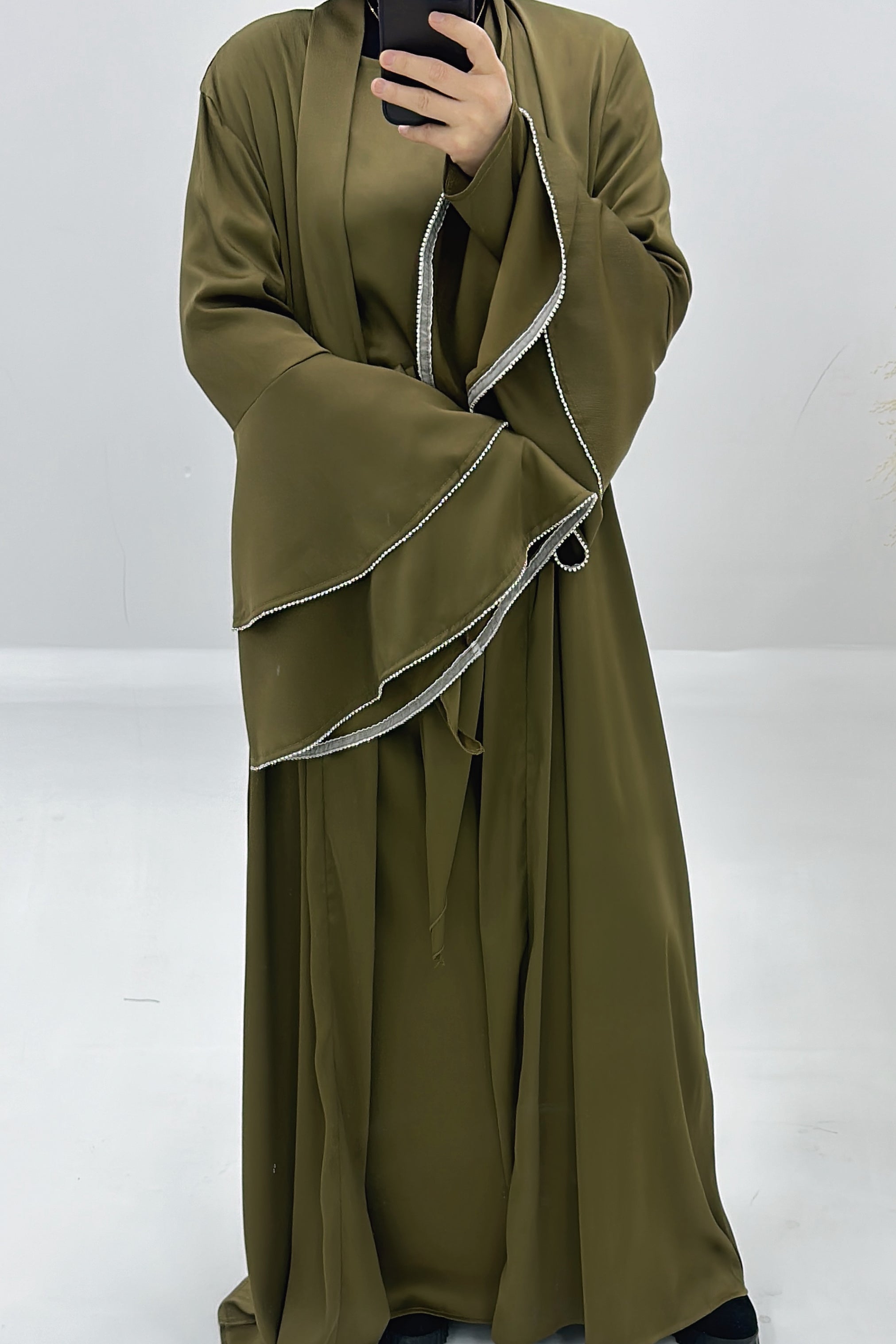 Rama Polyester Flare Sleeve Abaya Set 760 - Khaki