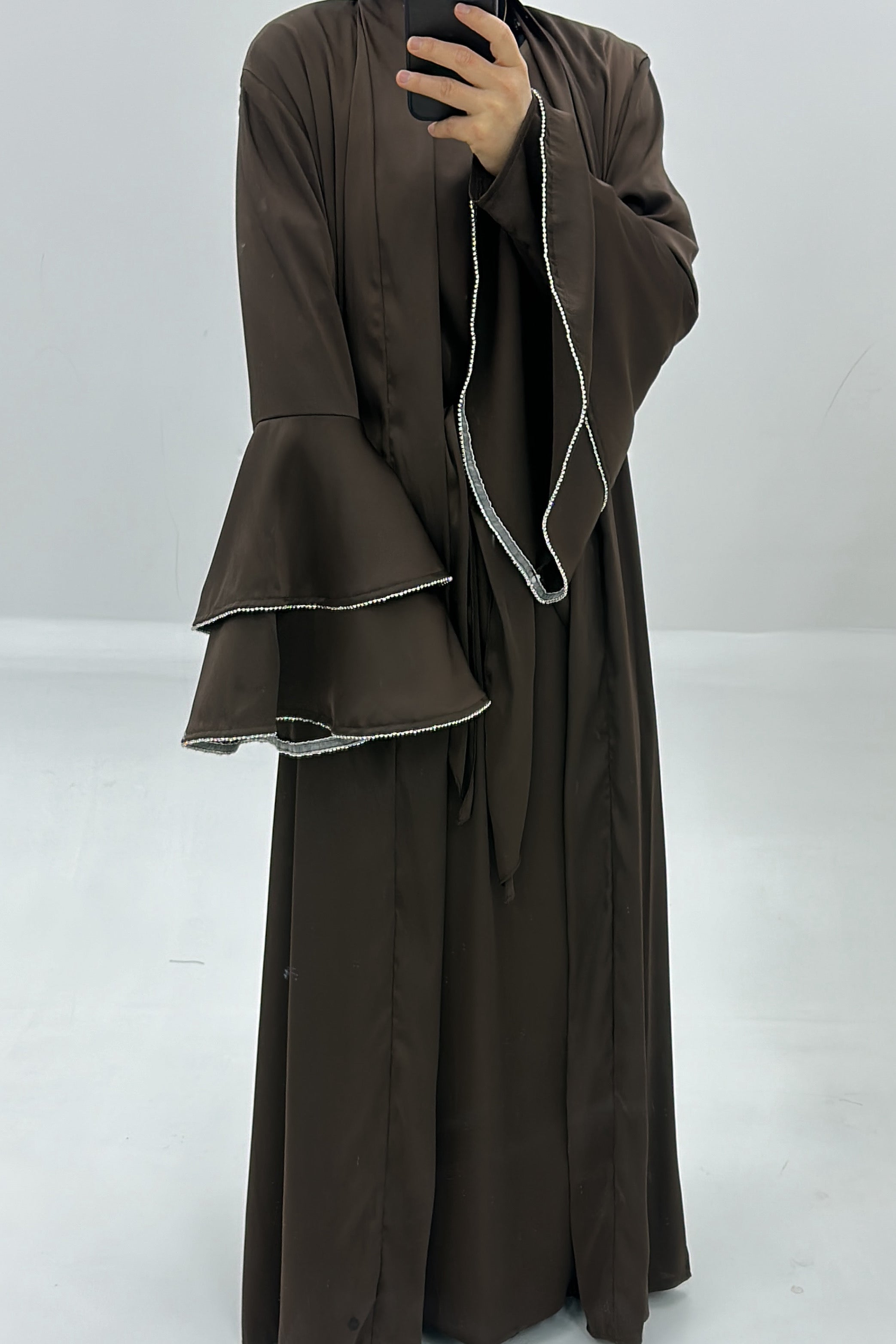 Rama Polyester Flare Sleeve Abaya Set 760 - Coffee - Meliza