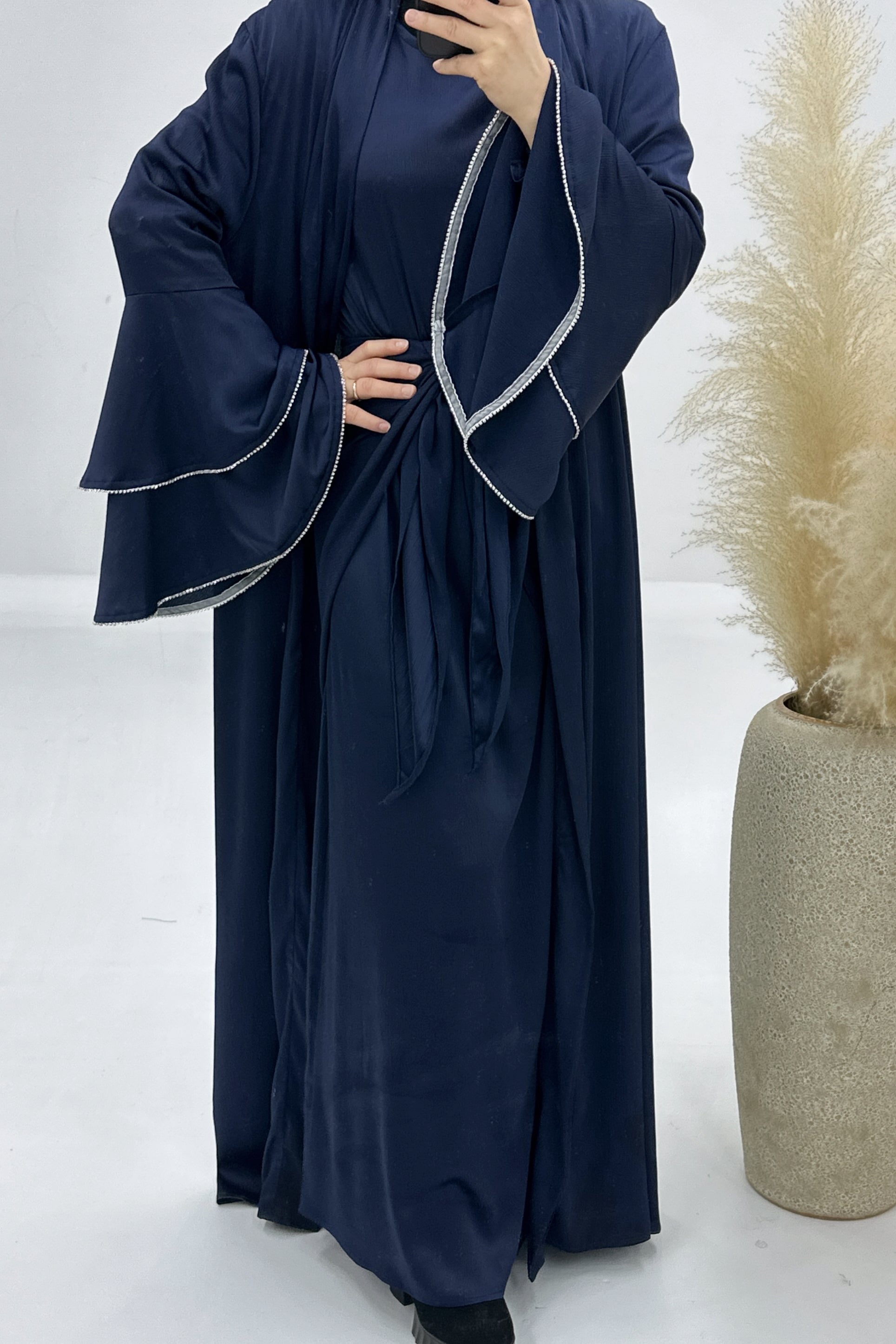 Rama Polyester Flare Sleeve Abaya Set 760 - Navy