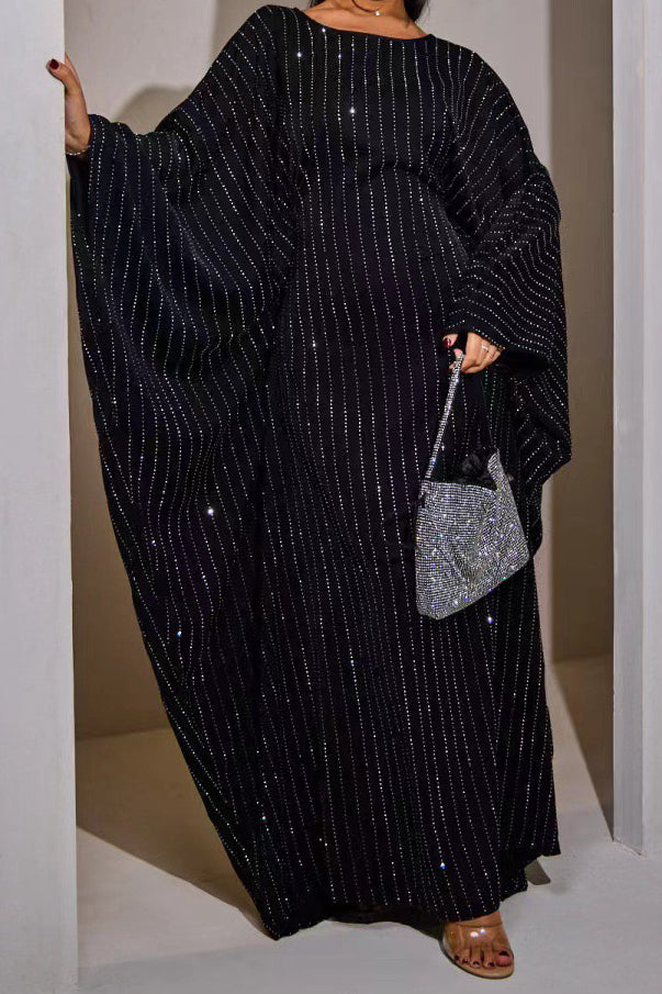 Eshal Rhinestone Embellished Satin Modest Kaftan 998 - Black