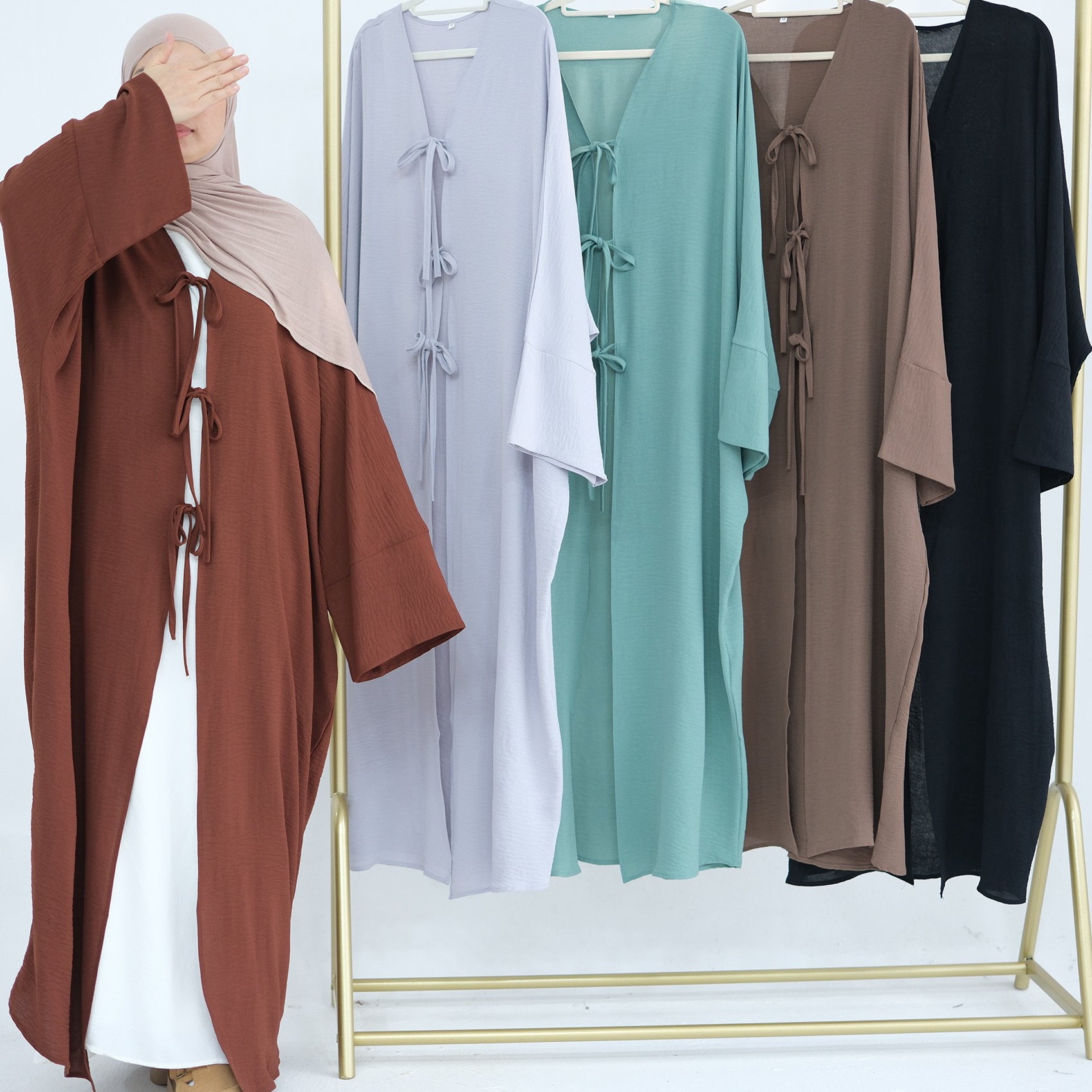 Mila Tie Open Abaya 883 - Coffee