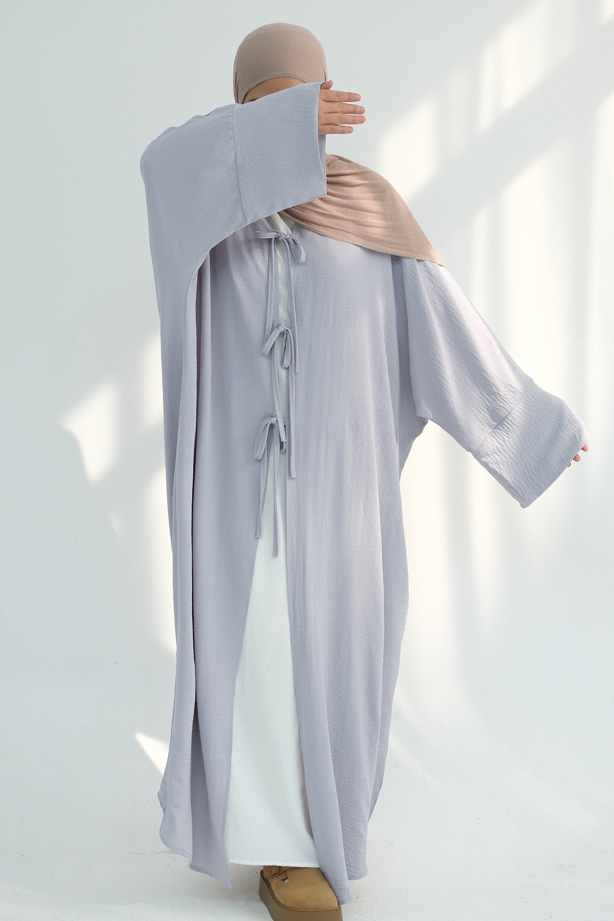 Mila Tie Open Abaya 883 - Grey