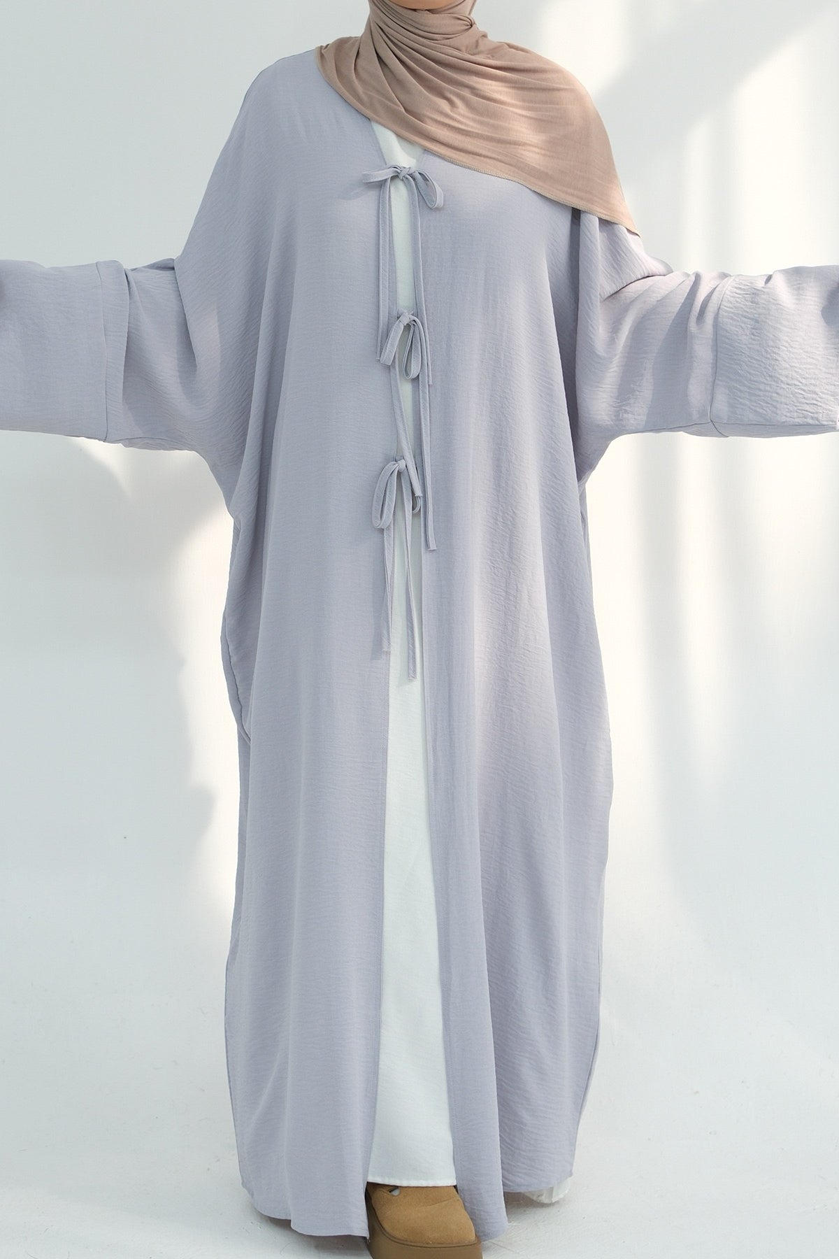 Mila Tie Open Abaya 883 - Grey