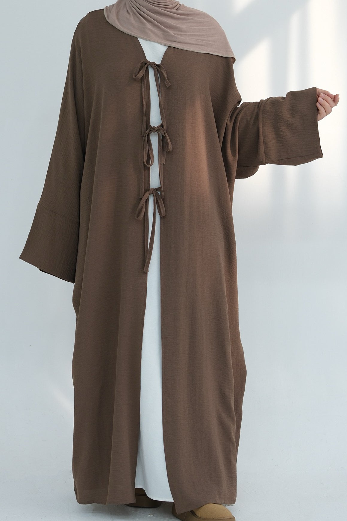 Mila Tie Open Abaya 883 - Khaki