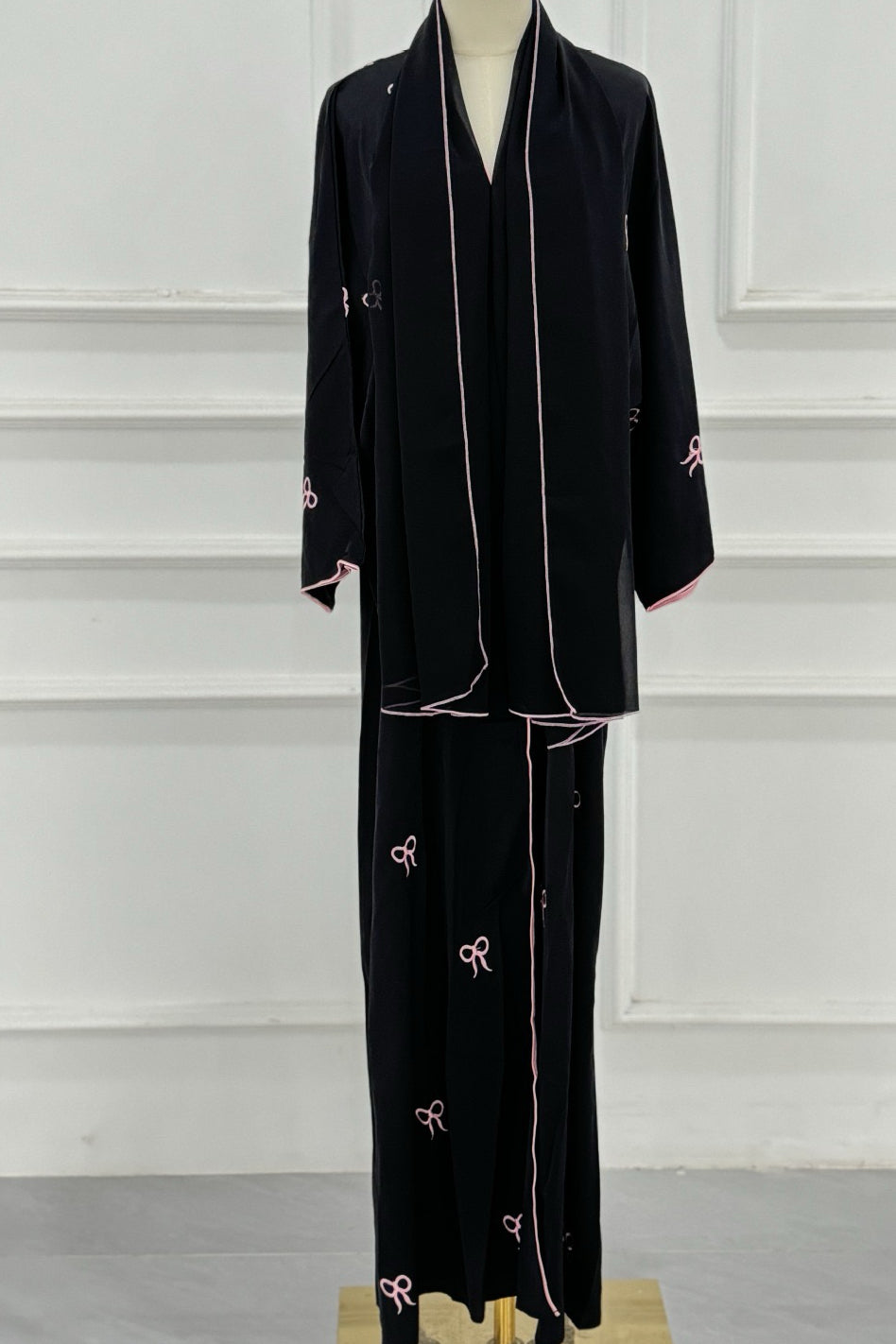 Daneen Bow Embroidery Open Abaya 910 - Black